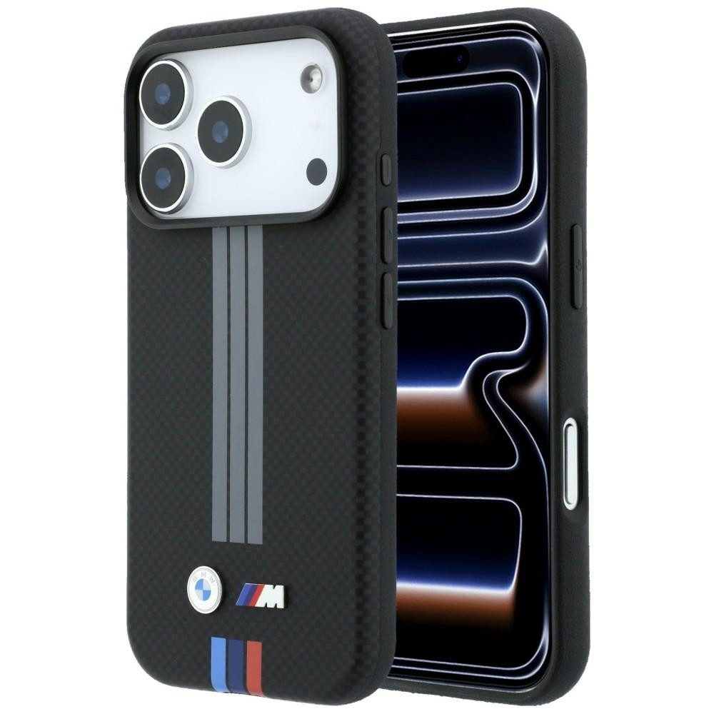 BMW Handyhülle anthrazit M Quadrille Kevlar iPhone 18 Pro MagSafe Logo Tricolor 6,3 Zoll, Kantenschutz