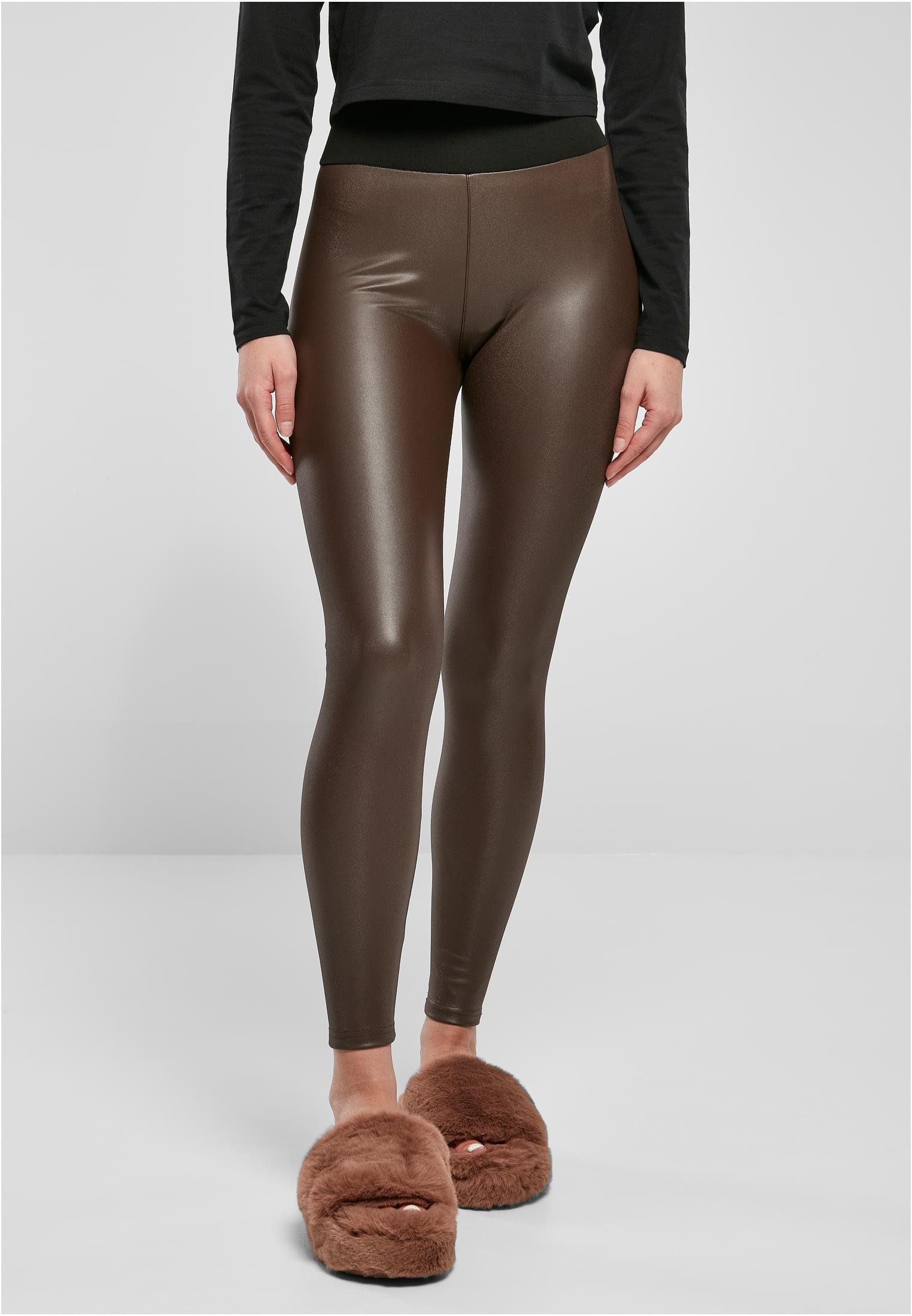 URBAN CLASSICS Leggings Damen Ladies Faux Leather High Waist Leggings (1-tlg) brown | Leggings