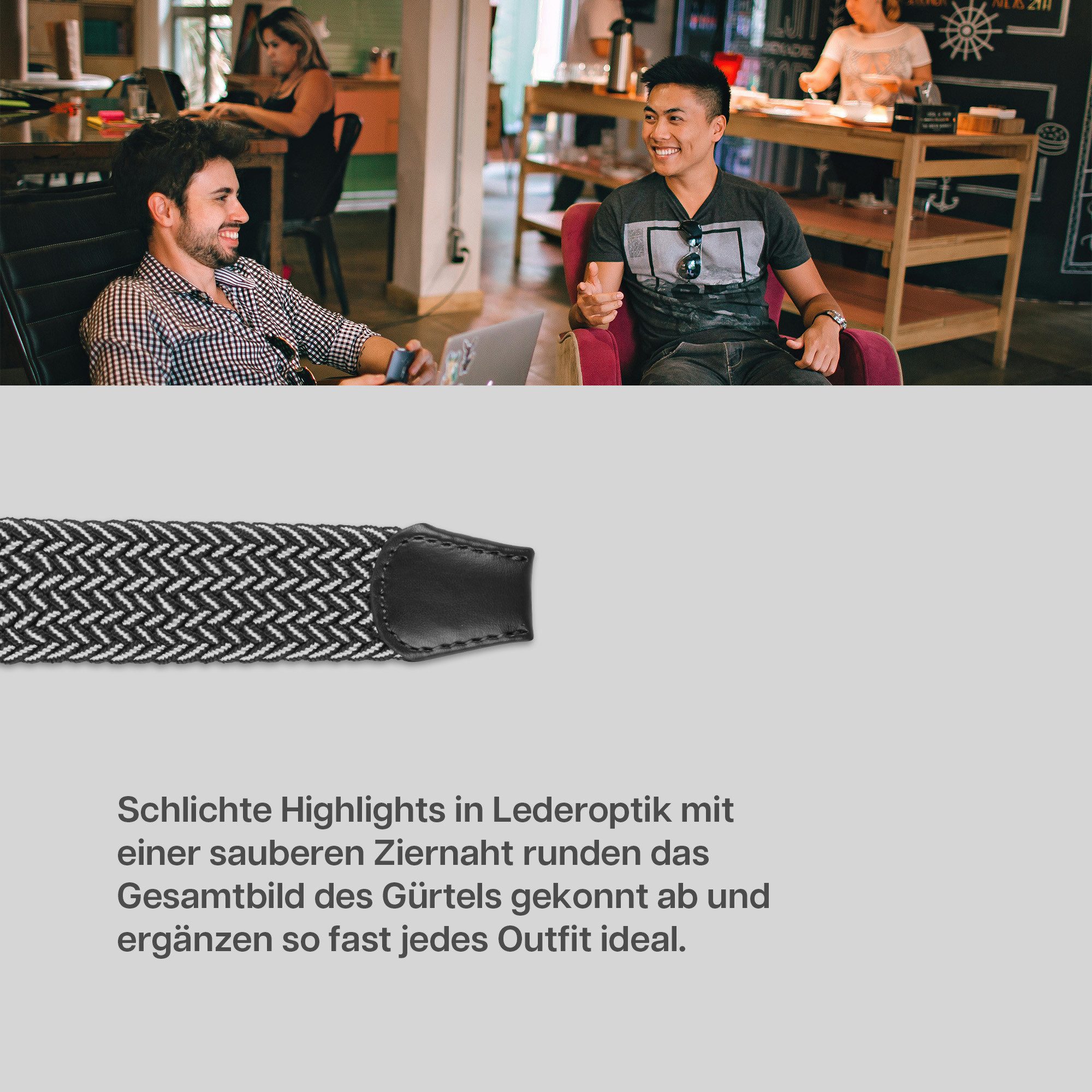 hemmy Fashion Stretchgürtel geflochten aus Stoff (1-St) 16 verschiedene Farben/Designs, 3 Größen, ohne Löcher, stufenlos