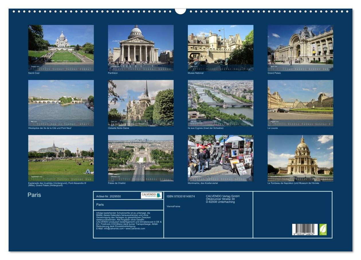 Thumbnail - CALVENDO Wandkalender Paris (Wandkalender 2026 DIN A2 quer), CALVENDO Monatskalender