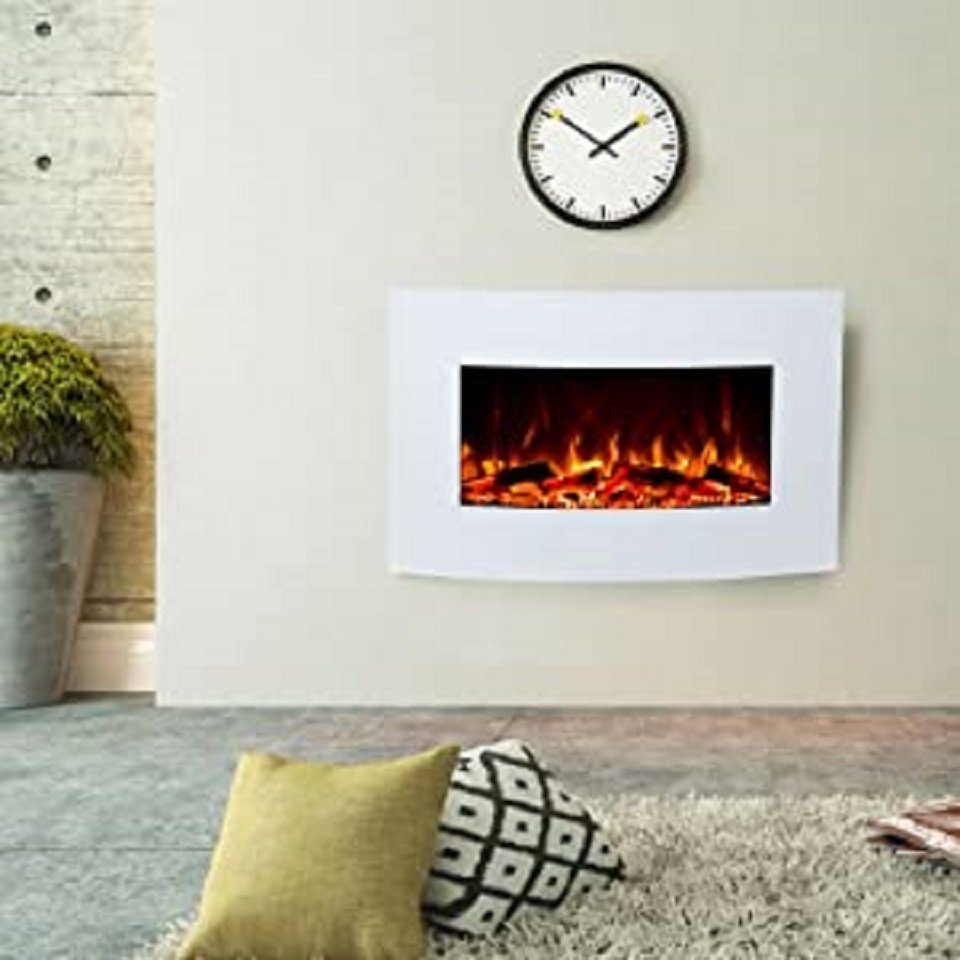 GLOW FIRE Elektrokamin Jupiter Wandkamin elektrisch, Elektrischer Kamin mit Fernbedienung, Timer, 3 Dekorationen, LED Feuer