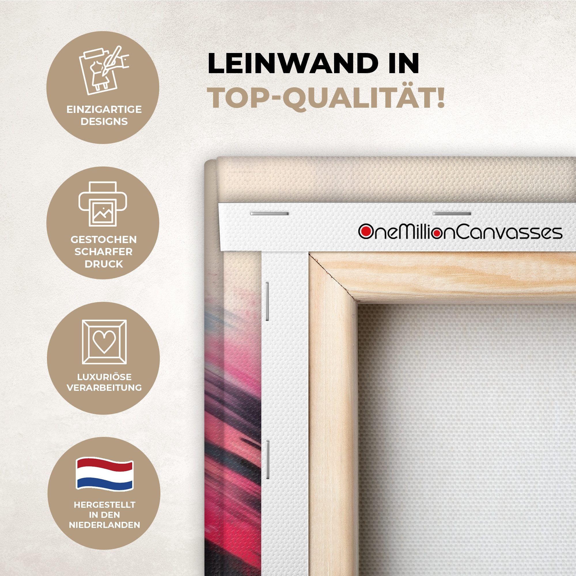 OneMillionCanvasses® Leinwandbild Dynamisch - Abstrakt - Farbenfroh - Schwarz, Fotodruck (1 St), Wandbild Leinwandbilder, Aufhängefertig, Wanddeko 40x30 cm