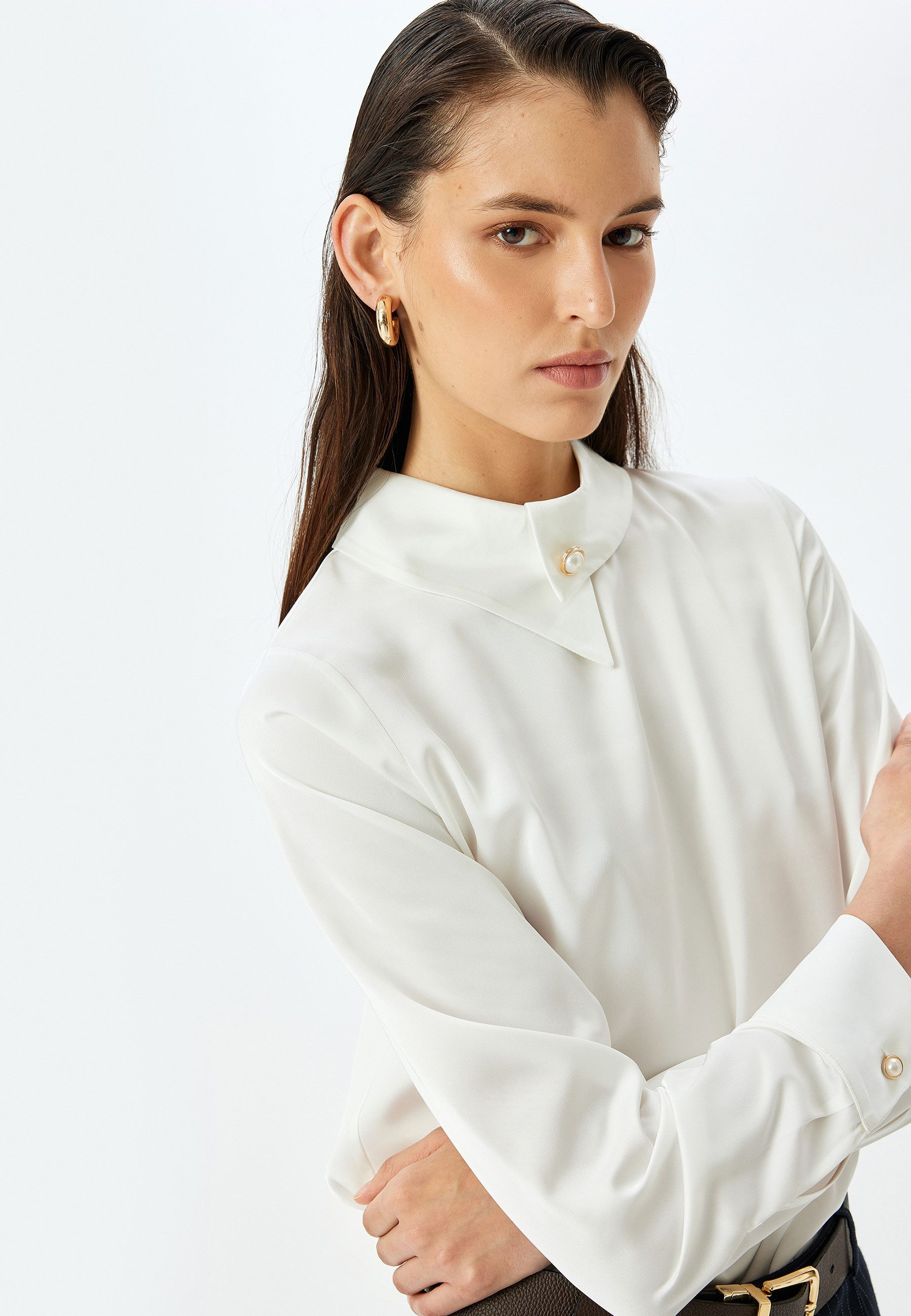 Koton Langarmbluse Langärmelig Asymmetrischer Kragen Langarmbluse günstig online kaufen