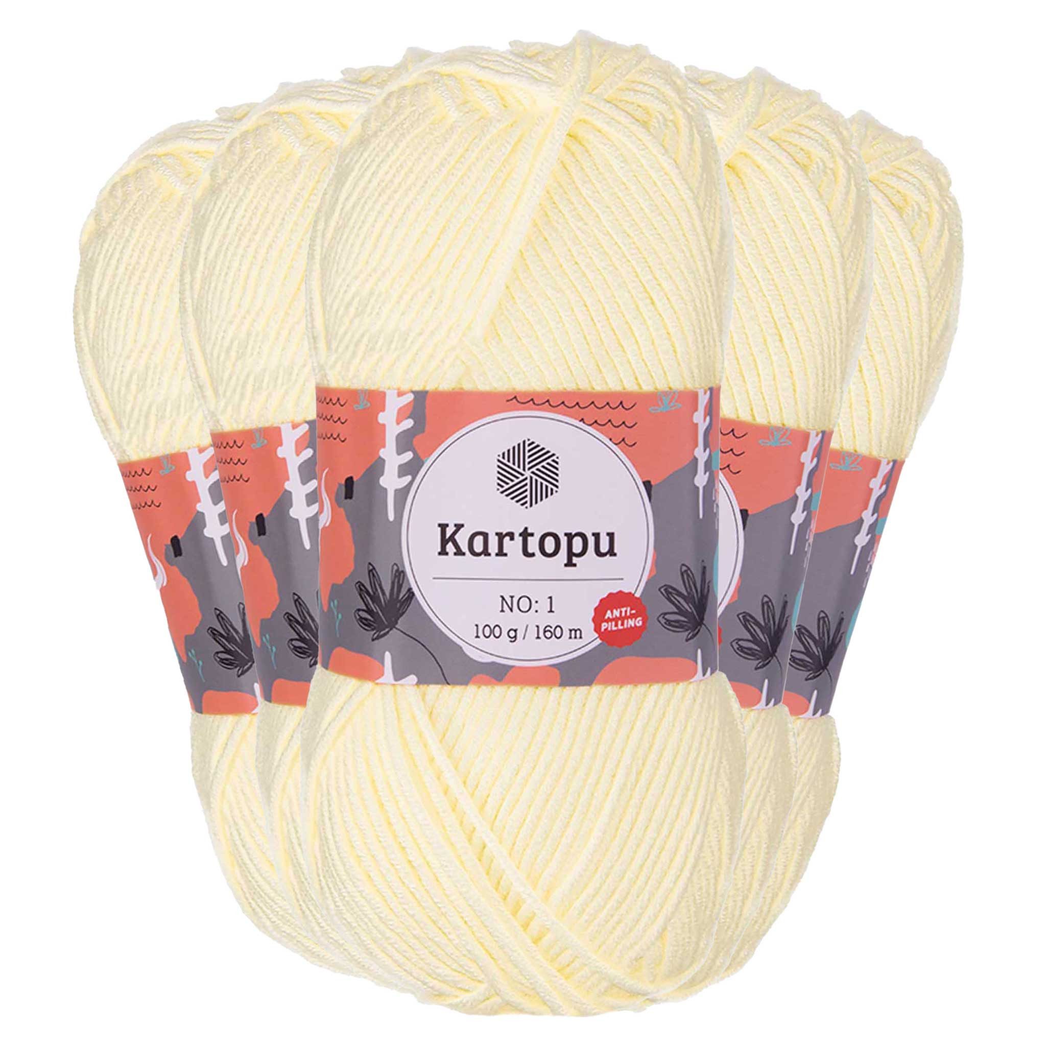 maDDma 5 x 100g Strickwolle Kartopu NO:1 Polyacryl-Wolle Anti Pilling Effekt Häkelwolle, 800 m (Sparpaket), K025 creme