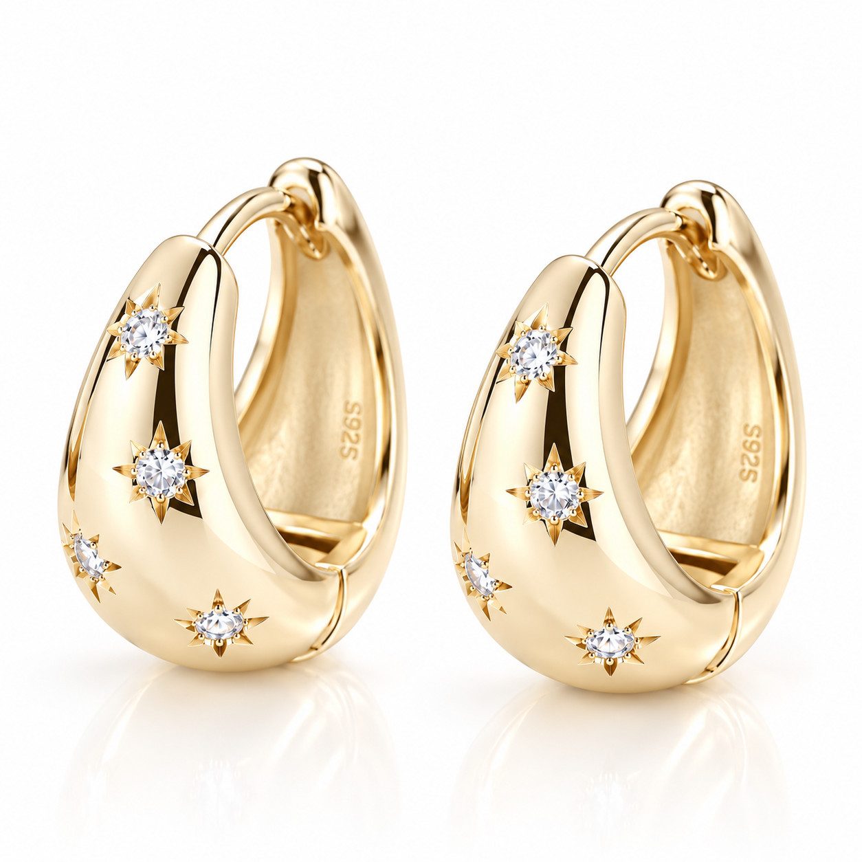 ROUGEMONT Paar Creolen Funkelnde Hoop Damen Creolen Ohrringe 14KGold 925 Silber, Echtschmuck aus 925 Sterling Silber und 14K Vergoldung