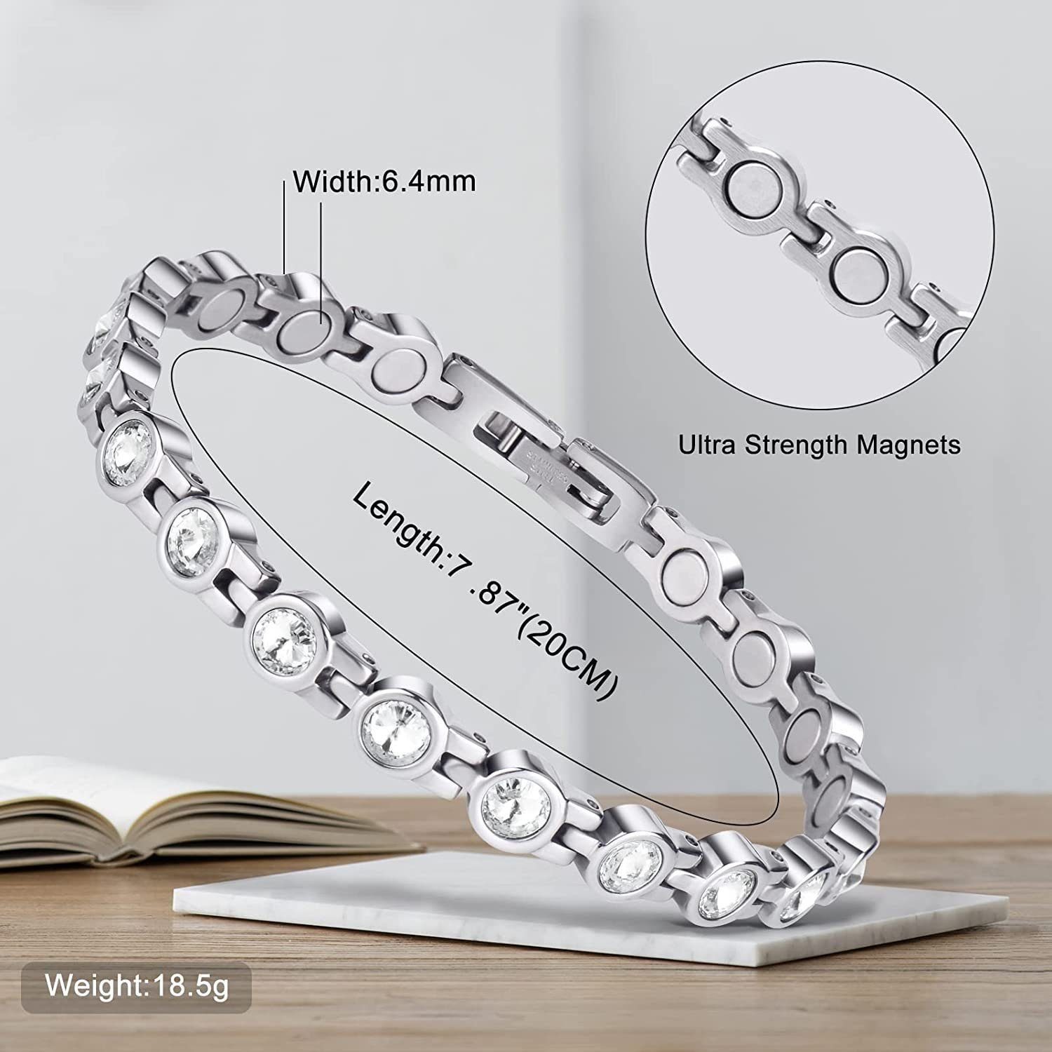 feinlux Gliederarmband Gliederarmband Magnetarmband für Damen Titanstahl Magnetisches Armband (packung, Titan Armreif für Damen Herren Frauen Geburtstag Schmuck Geschenk), Für die Gesundheit von Frauen vorteilhafter.