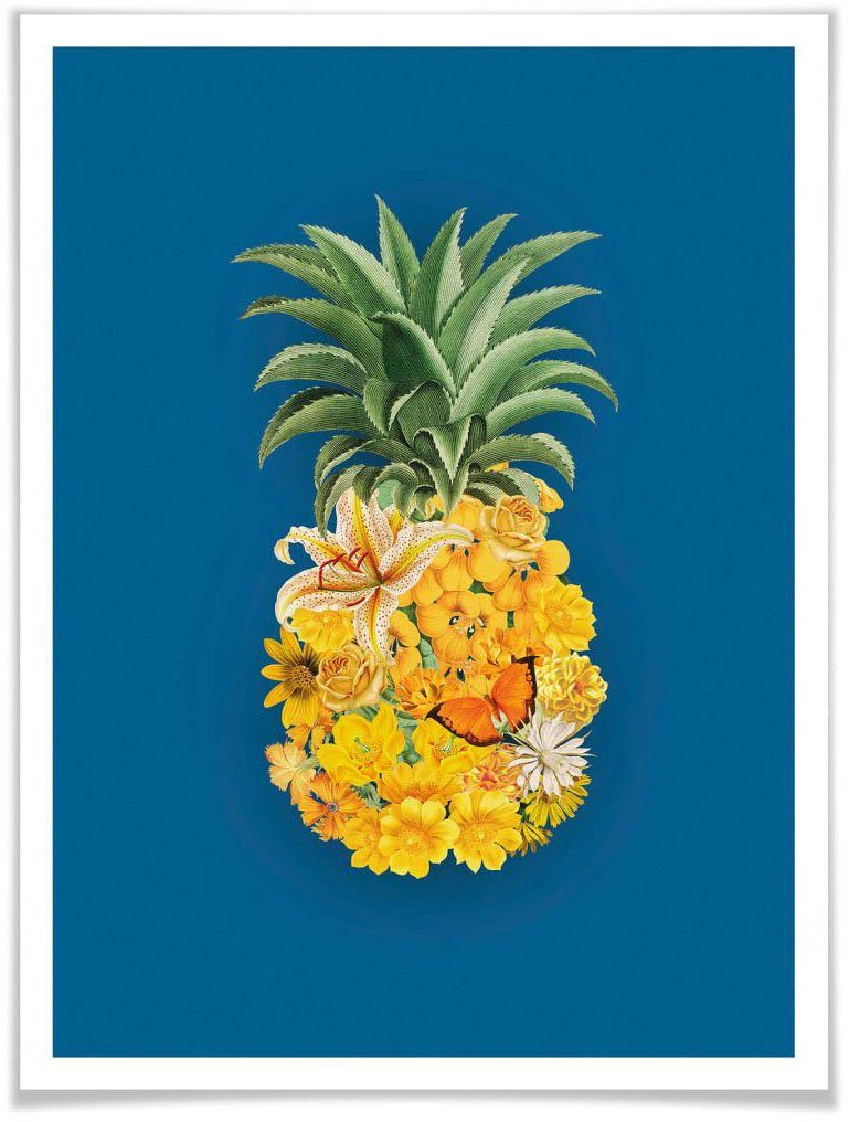 Wall-Art Poster Ananas Blume Blau, (1 Blumen St)