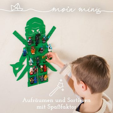 moin minis Wandregal moin minis Ninja Grün Kinderzimmer Regal für 18 Minifiguren Klemmbau