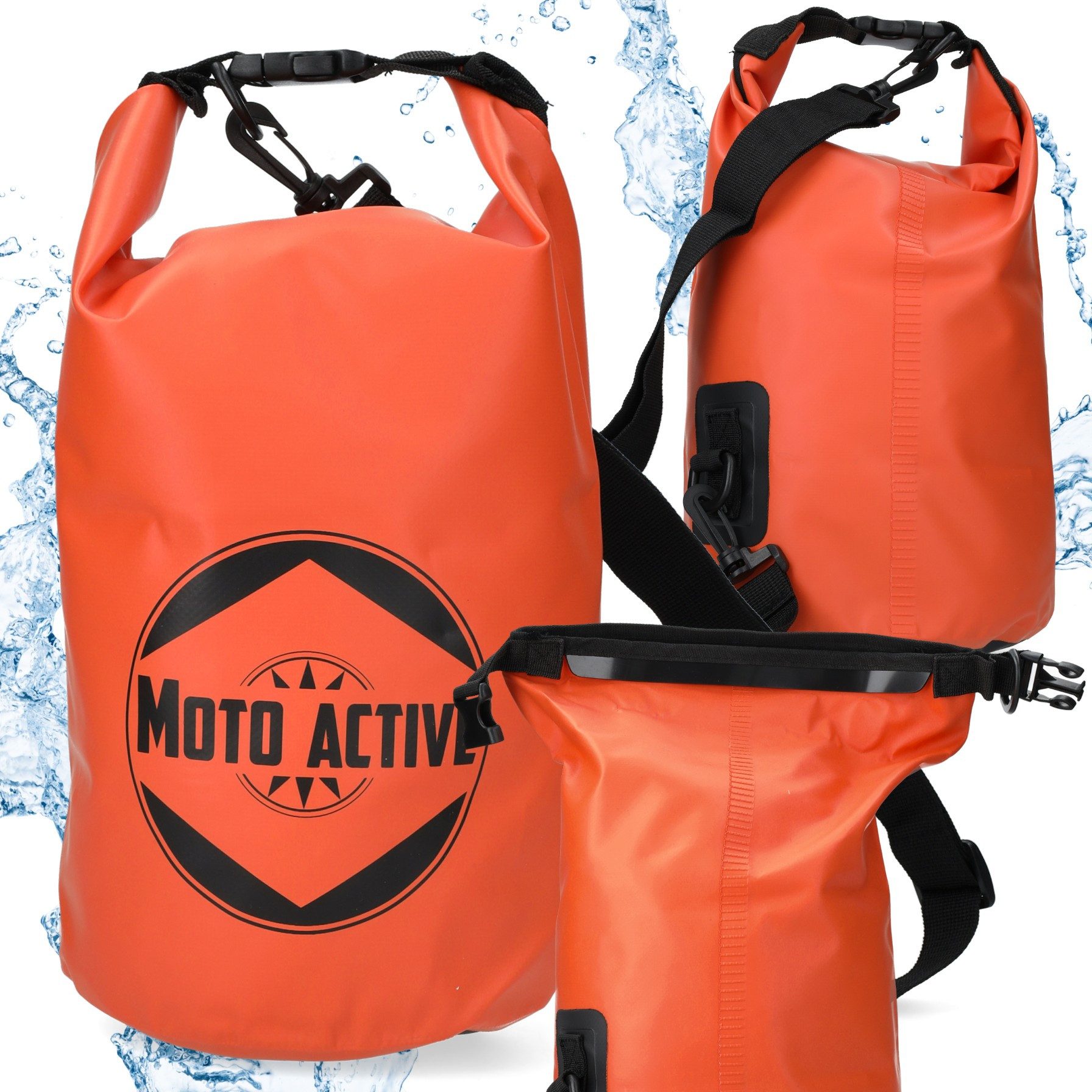 Moto Active Sporttasche Dry Bag wasserdicht Packsack Rolltop Schultergurt Kajak SUP Angeln (Seesack Rucksack wasserdicht 3 Größen, 1-tlg., 5L 10L 15L), Roll-Top Packsack Outdoor Strand Kanu