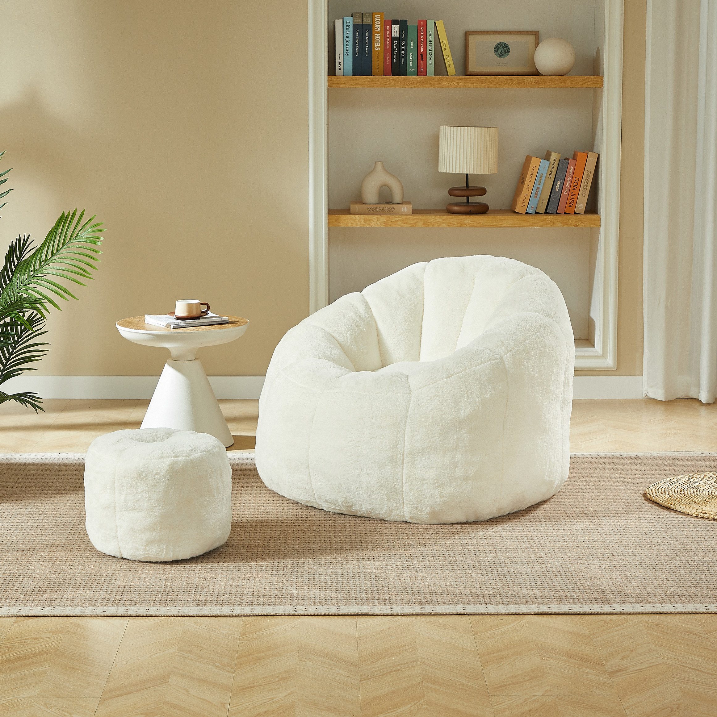 BlingBin Sitzsack Blüten-Sitzsack-Sessel mit Ottomane Memory-Schaum-Sitzsack (1er Set, 2 St., mit Fußhocker), Bean Bag Chair mit Schwamm Gefüllt XL für Wohnzimmer