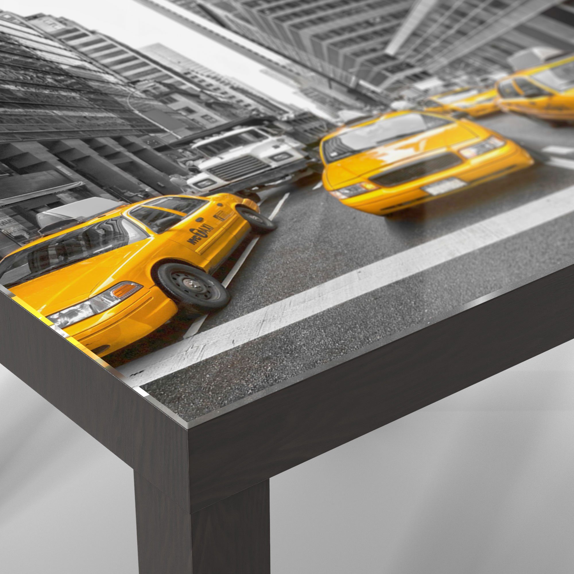 DEQORI Couchtisch 'Gelbe Taxis in Glas modern York', Schwarz Glastisch Beistelltisch New