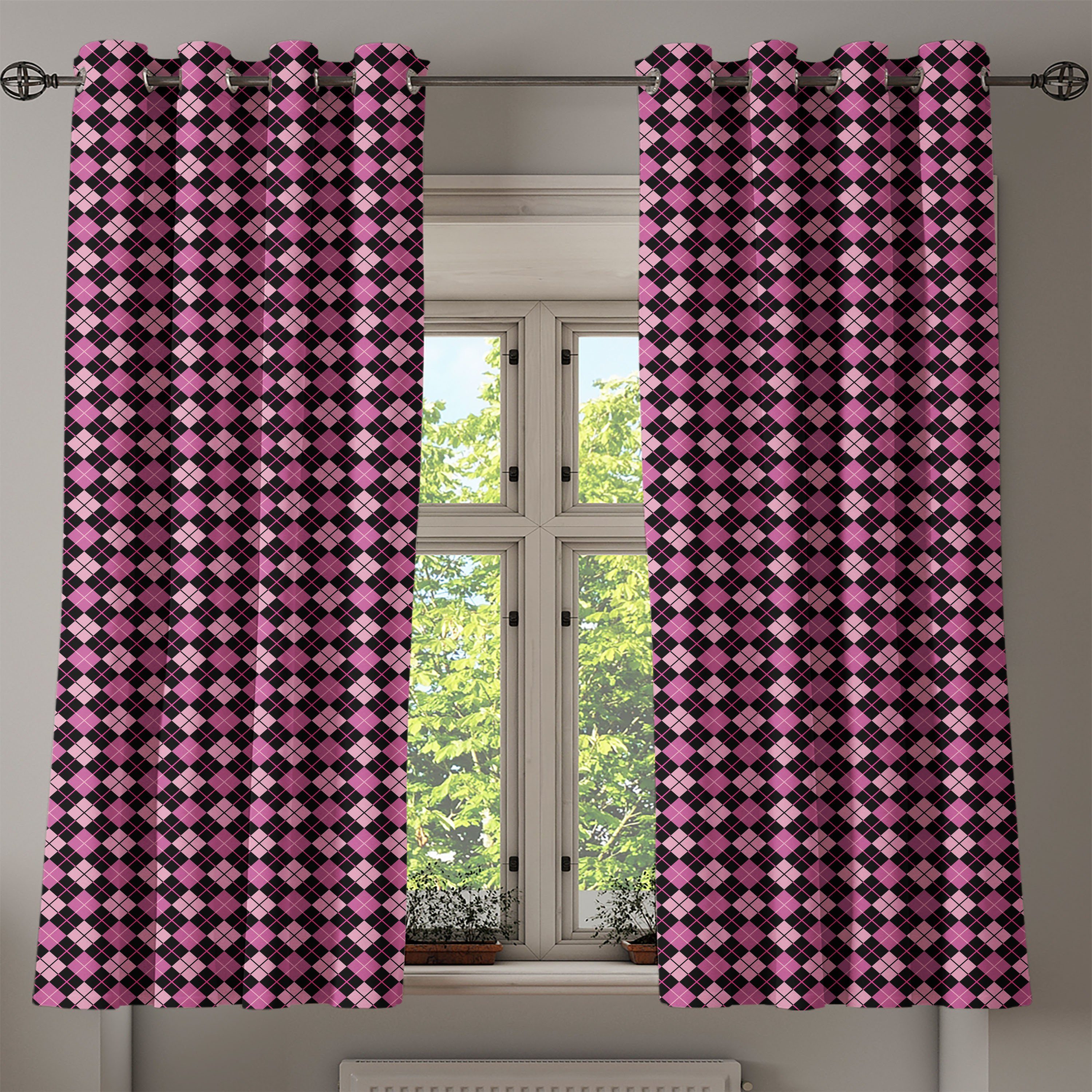 Gardine Dekorative 2-Panel-Fenstervorhänge für Schlafzimmer Kariert Abakuhaus, Feminine geometrische Wohnzimmer