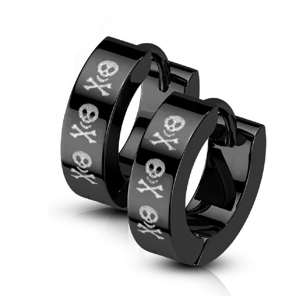 Creolen-Set Creolen schwarz mit Totenkopf Design aus Edelstahl Unisex