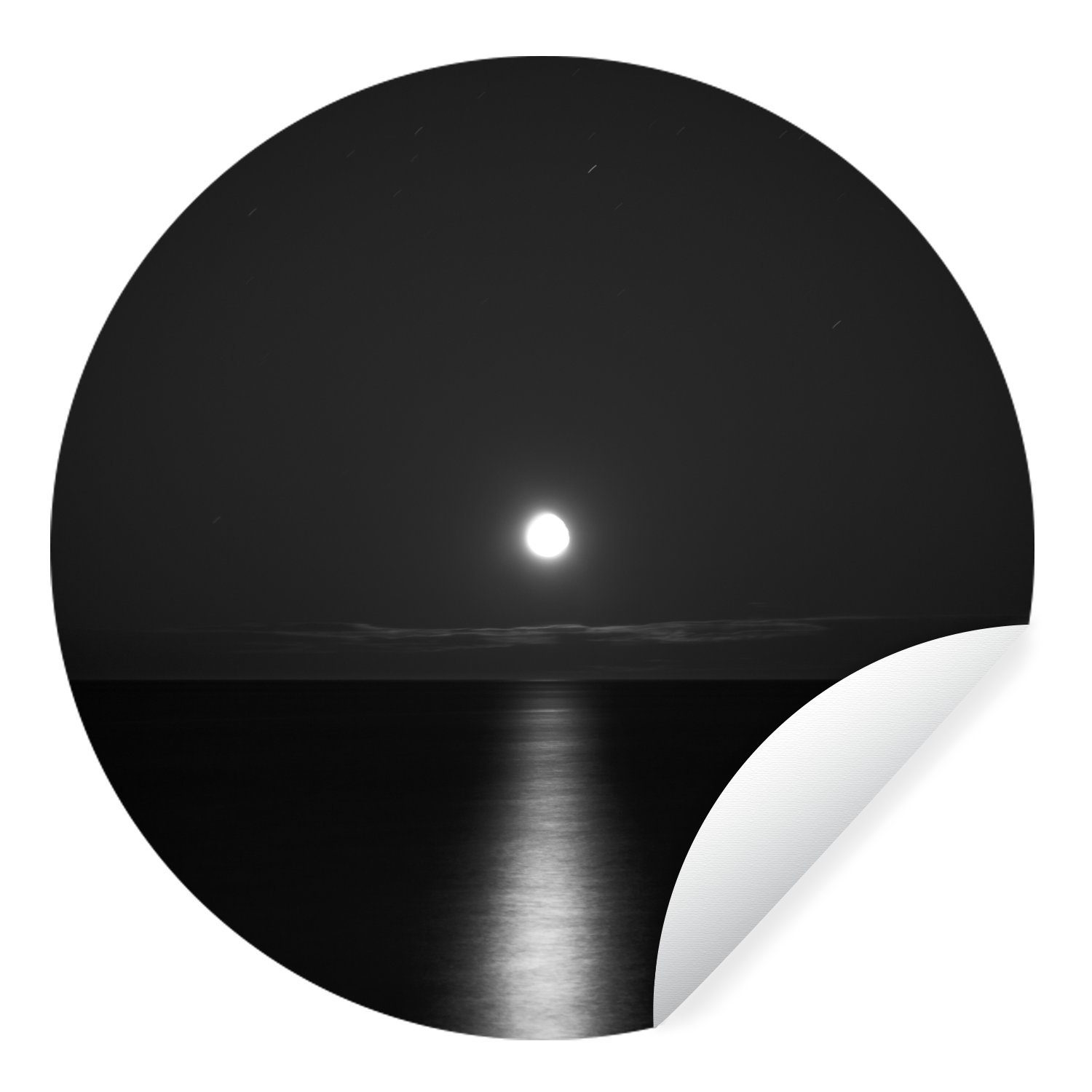 MuchoWow Wandsticker Mondlicht sichtbar auf dunkler See (1 St), Tapetenkreis für Kinderzimmer, Tapetenaufkleber, Rund, Wohnzimmer