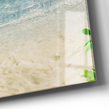 DEQORI Wanduhr 'Einsamer Palmenstrand' (Glas Glasuhr modern Wand Uhr Design Küchenuhr)