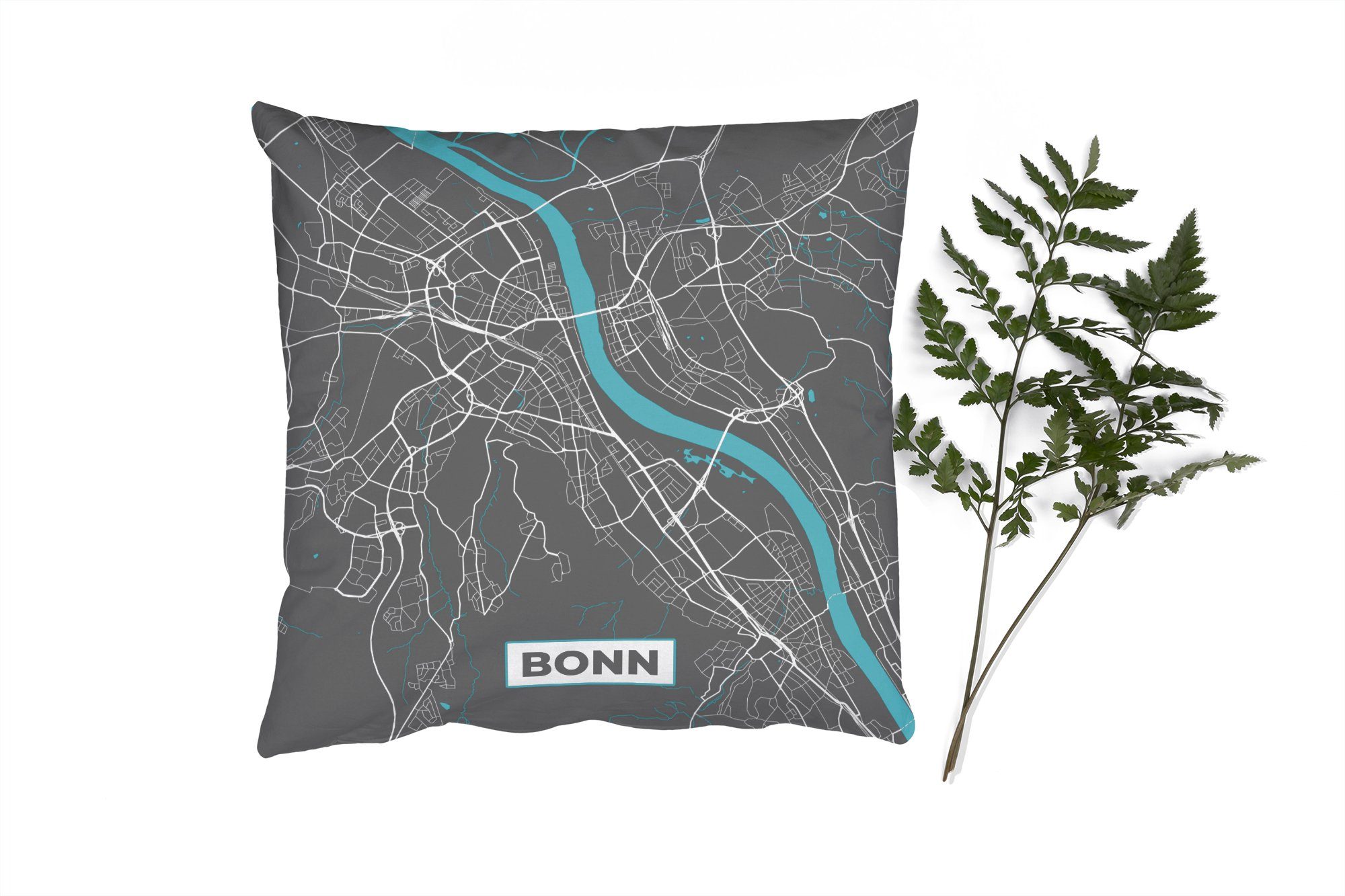 Sofakissen - Stadtplan mit Karte, Schlafzimmer, Bonn - Dekokissen - Füllung - für Zierkissen Deutschland Deko, MuchoWow Blau Wohzimmer,