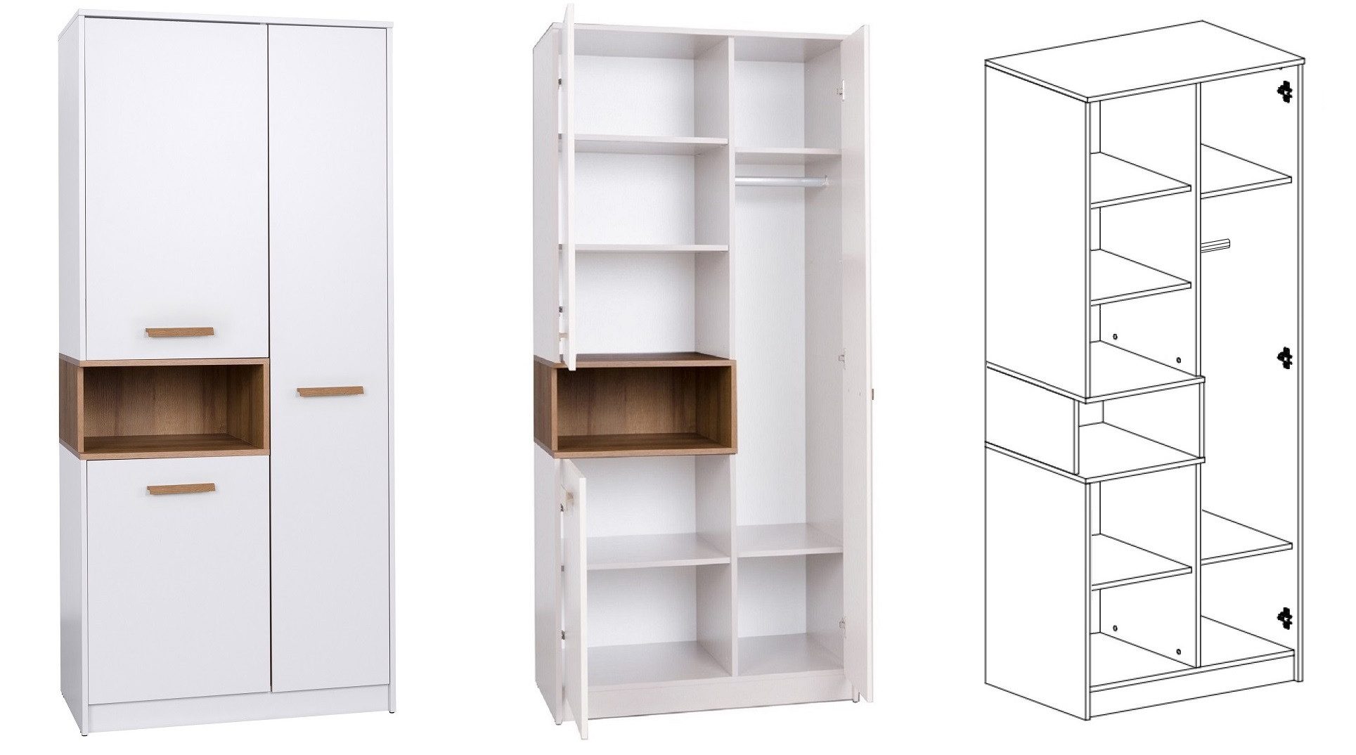 Marmex Möbel Schrank-Set Grant SET A Jugendzimmer Set Mehrzweckschrank Set weiß, (4-St), Vollauszug der Schubladen, Scharniere-Soft-Close