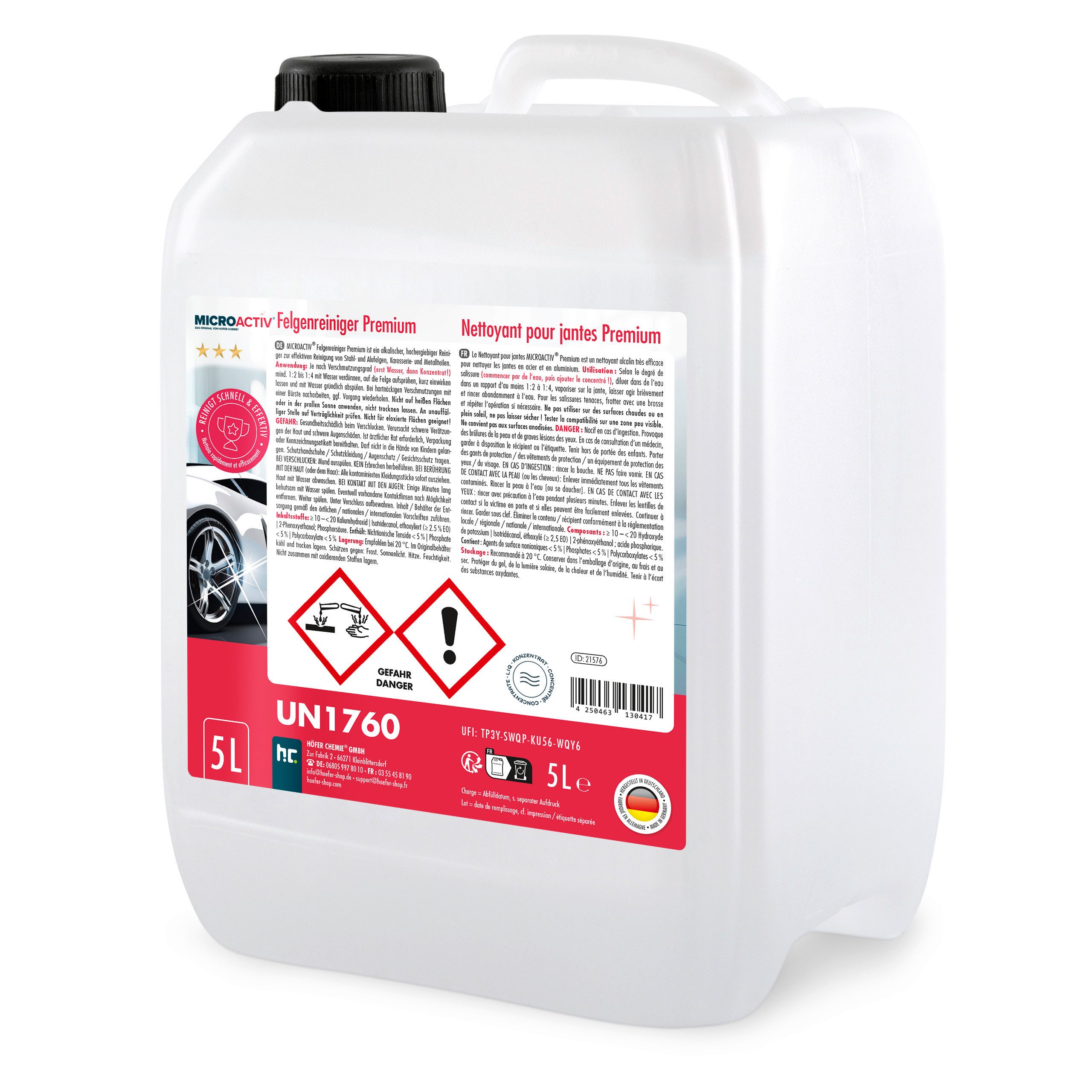 Höfer Chemie GmbH 5 L MICROACTIV® Felgenreiniger Konzentrat Premium Felgenreiniger (Effektive Reinigung für strahlend saubere Felgen)