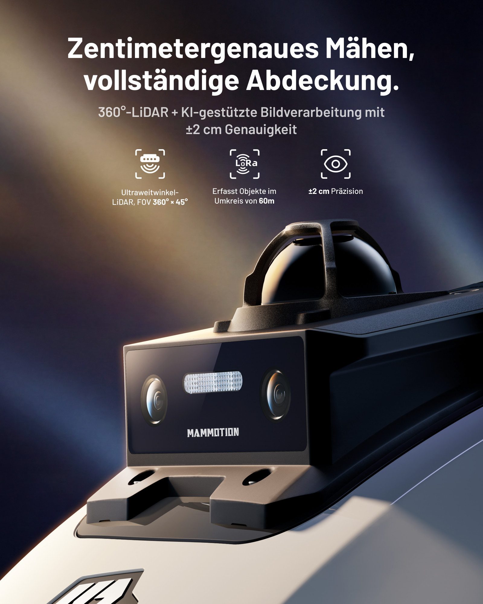 Mammotion Rasenmähroboter YUKA Mini 2 1000 Mähroboter ohne Begrenzungskabel, bis 1000 m² Rasenfläche, 360-LiDAR + KI-Vision, DropMow, Auto-Kartierung, Akku 6.1Ah, APP