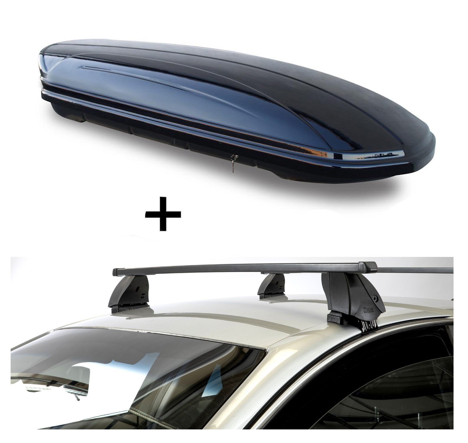 VDP Dachbox kompatibel mit Suzuki Swift V 2010-2017 – 320 l, Dachbox-Set – mit Dachträger K1 Medium – Stahl – abschließbar