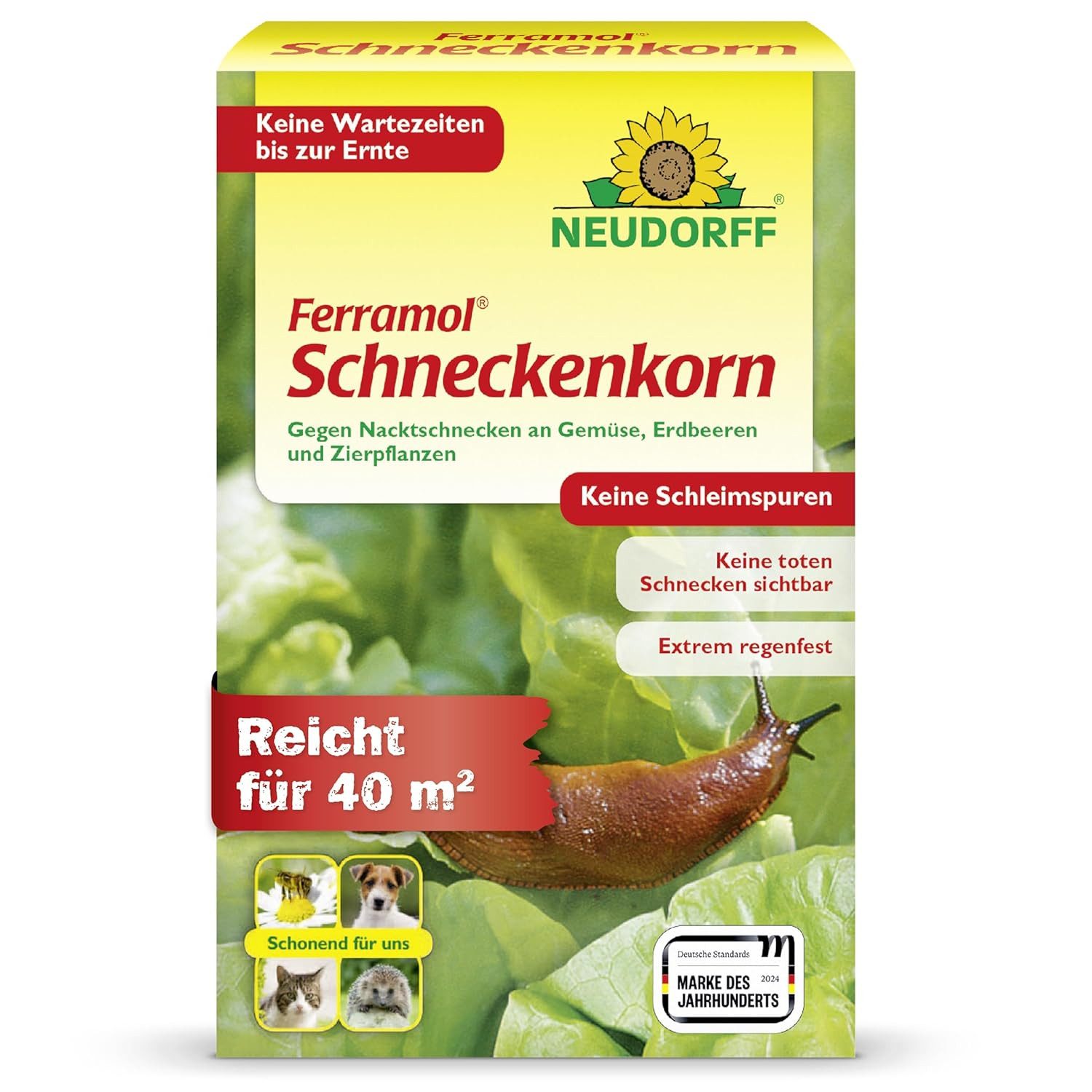 Neudorff Pflanzenstärkungsmittel Ferramol Schneckenkorn 200 g für 40 m², Für Gemüse, Obst & Zierpflanzen im Freiland und Gewächshaus, Regenfester Fertigköder gegen Nacktschnecken, Regenfestes Schneckenkorn ohne Schleimspuren im Beet