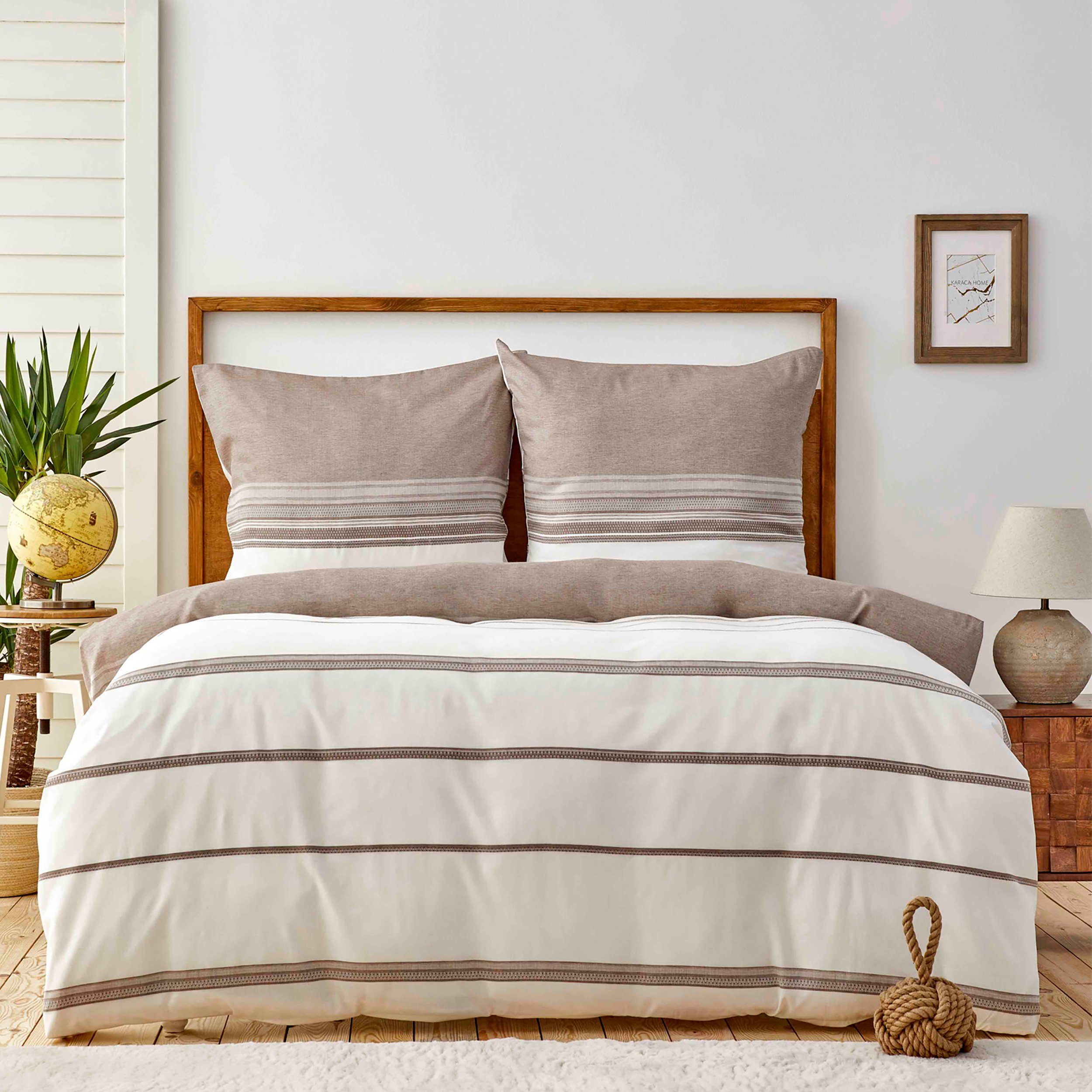 Bett-Set, »Karaca Home Braun Dobby Woven Duvet Cover Set 155x220 cm + 80x80  cm«, Karaca Home online kaufen | OTTO