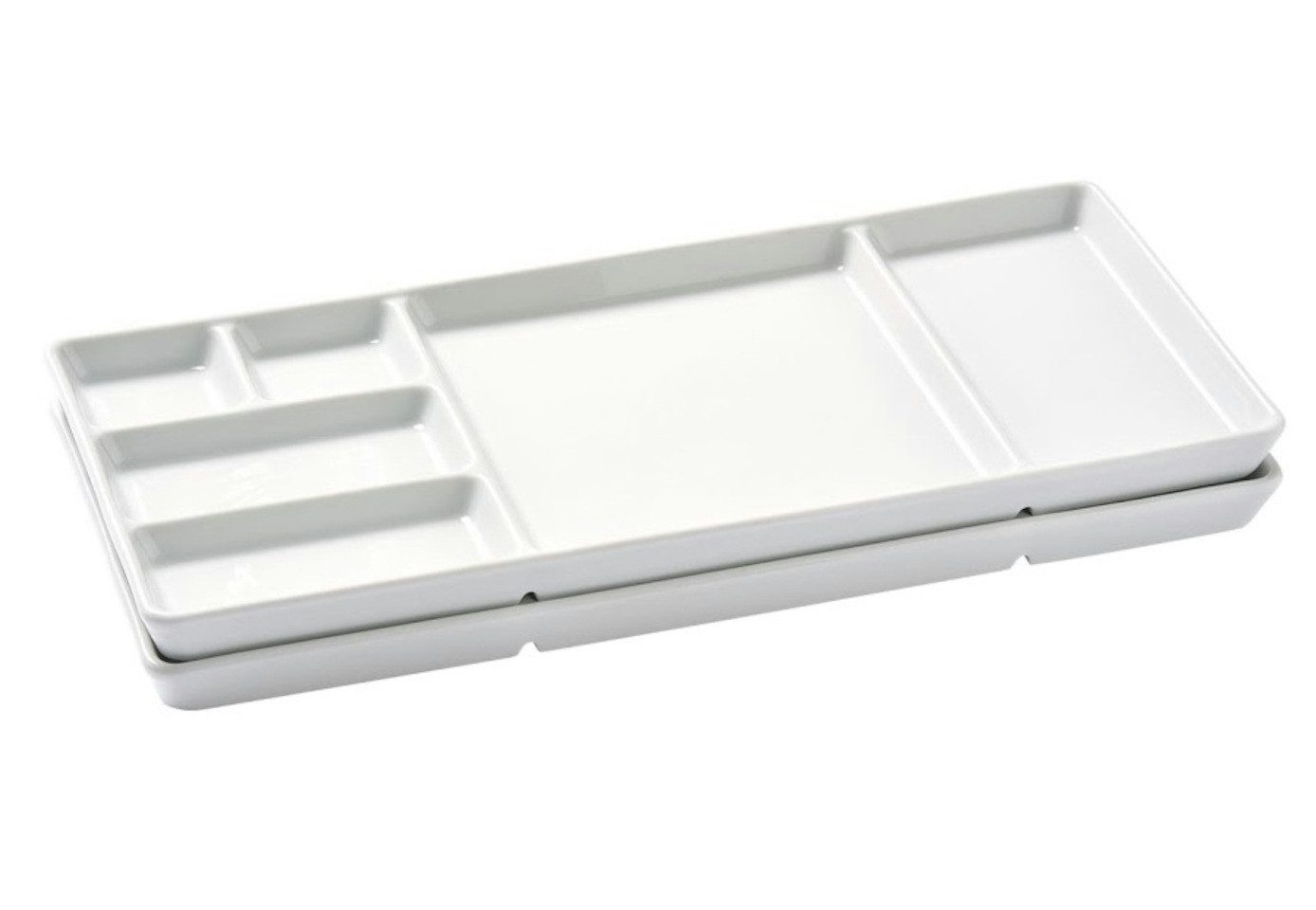 Betty Bossi Servierplatte Gourmet-Teller mit Fächern für Fondue, Raclette, Sushi, BBQ, weiß, Porzellan, (Set, 2-tlg., 2 x Gourmet-Teller), Hochwertige Porzellanteller, perfekt für Weihnachten und Silvester