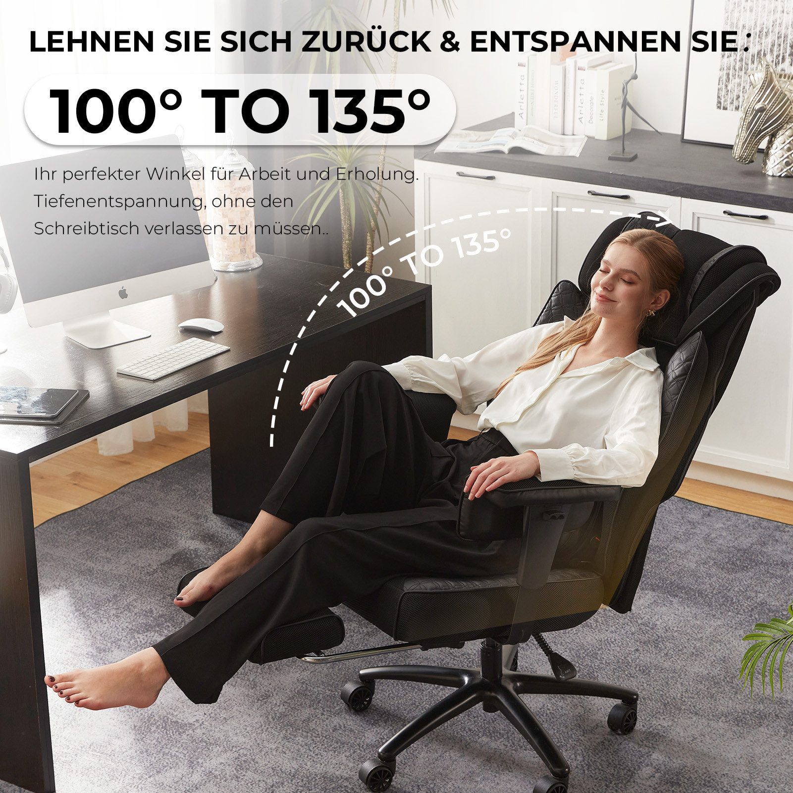 Dowinx Gaming-Stuhl mit Massage-Lendenkissen & Extra-Dicker Sitzpolsterung (Packung), Chefsessel mit Atmungsaktivem Mesh & Verstellbaren Armlehnen – Bild 4 von 5