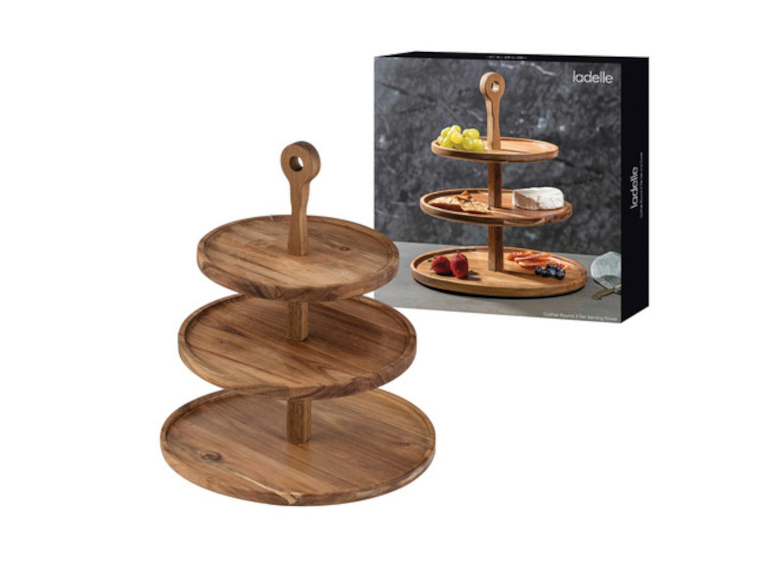 Ladelle Etagere GATHER Servierturm akazie rund 3-etagig, Akazienholz, (Serviertürme), Gather Round Acacia 3 Tier Serving Tower 35x35x38cm
