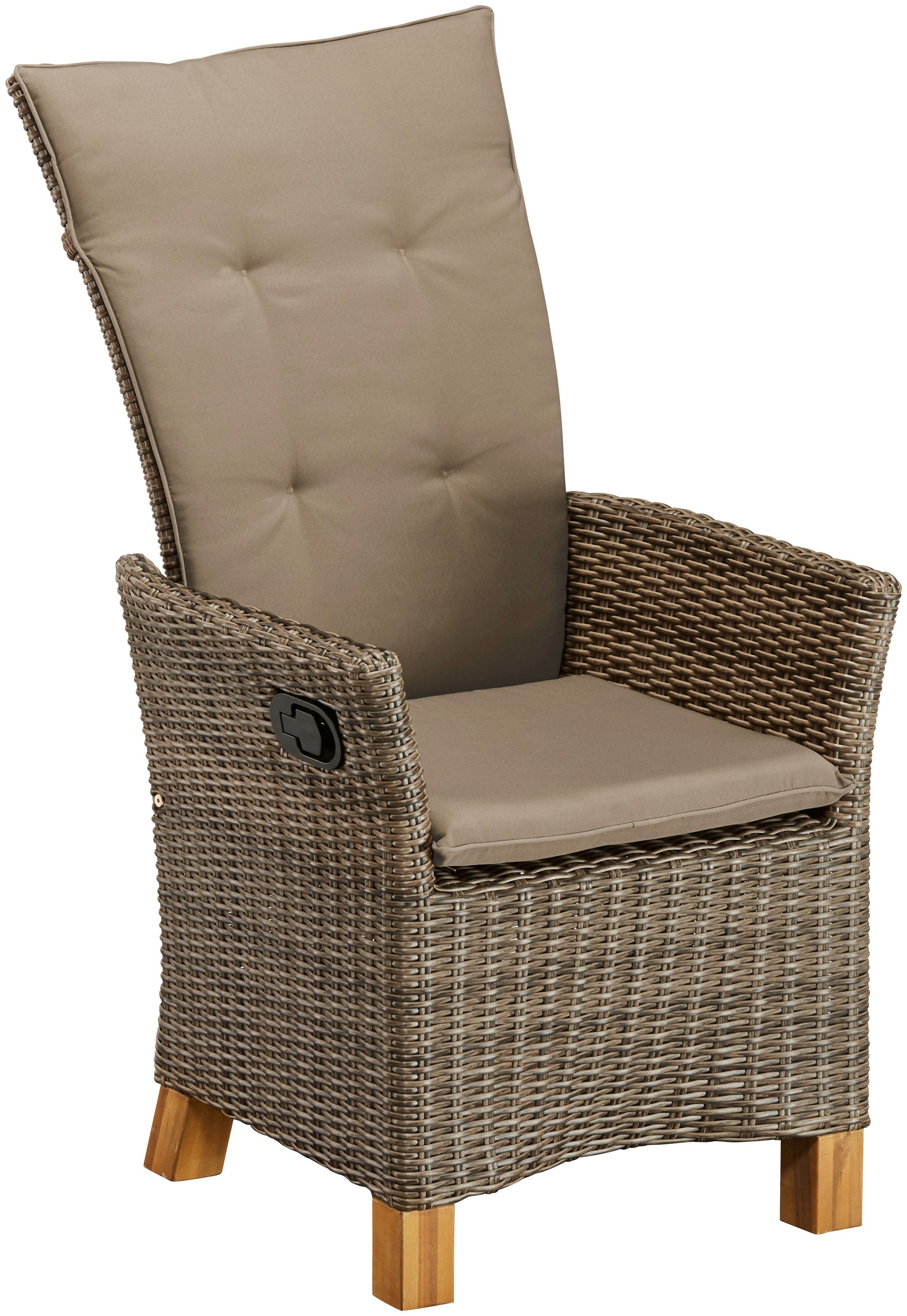 MERXX Garten-Essgruppe Toskana Deluxe, (13-tlg., 6 Hochlehner Sessel, 1 Tisch 185x90 cm, inkl. Auflagen), Aluminium, Polyrattan, Akazienholz FSC 100 %, geeignet für 6 Personen
