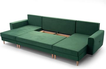 MOEBLO Wohnlandschaft CARL U, Ecksofa U-Form mit Schlaffunktion Eckcouch mit Bettkasten Sofa Couch Polsterecke U-Sofa - 300x142x90 cm, mit Bettkasten und Schlaffunktion, mit Relaxfunktion