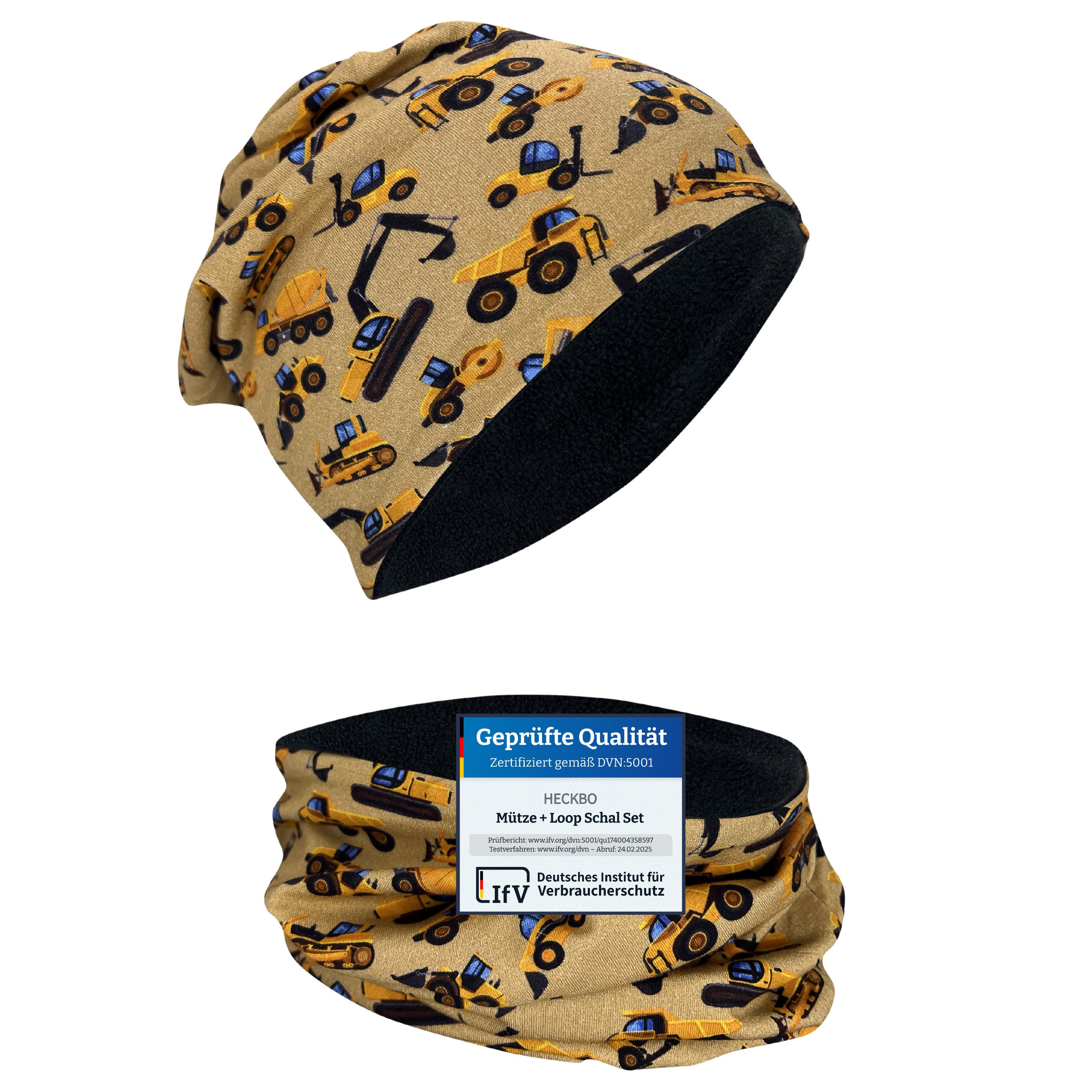 HECKBO Beanie HECKBO Kinder Mädchen Jungen Beanie Mütze & Loop-Schal Set