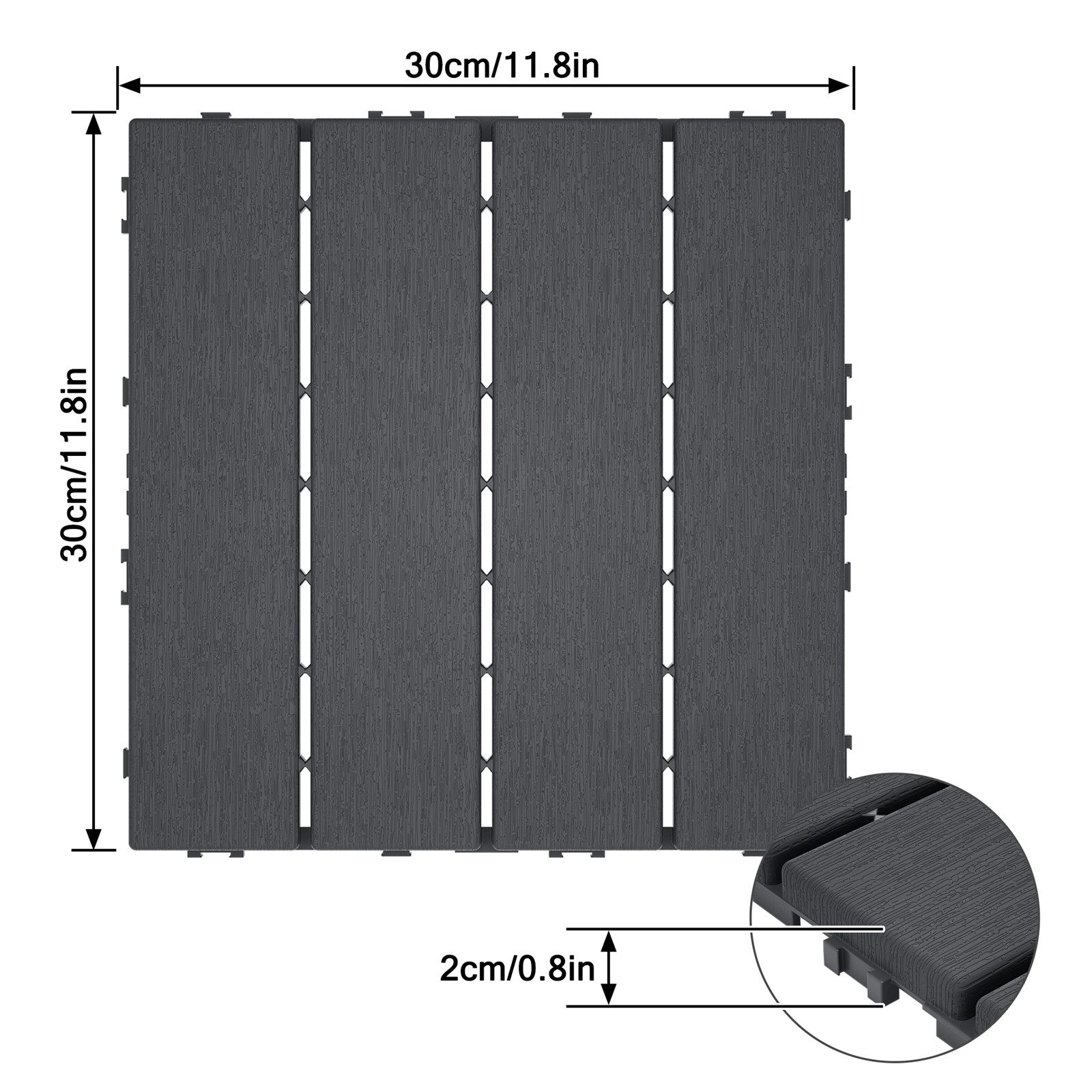 FIVMEN Terrassendielen 30x30cm Fliesen Balkonfliesen Terrassenfliesen in Holzoptik, Anthrazit, (11-St), für Terrassen, Gärten, Schwimmbäder