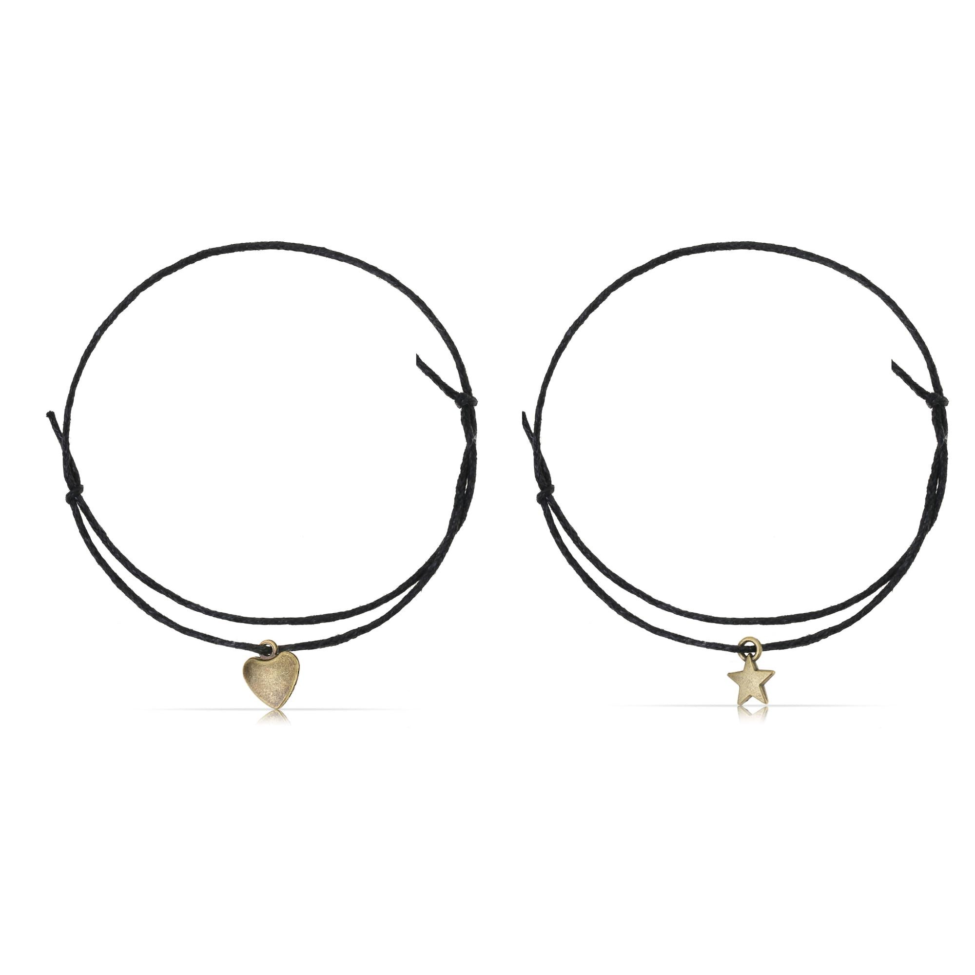 Made by Nami Fußketten Set für Damen und Mädchen mit Herz und Stern Anhänger (2 Fußkettchen), Verstellbar Geschenke für Frauen