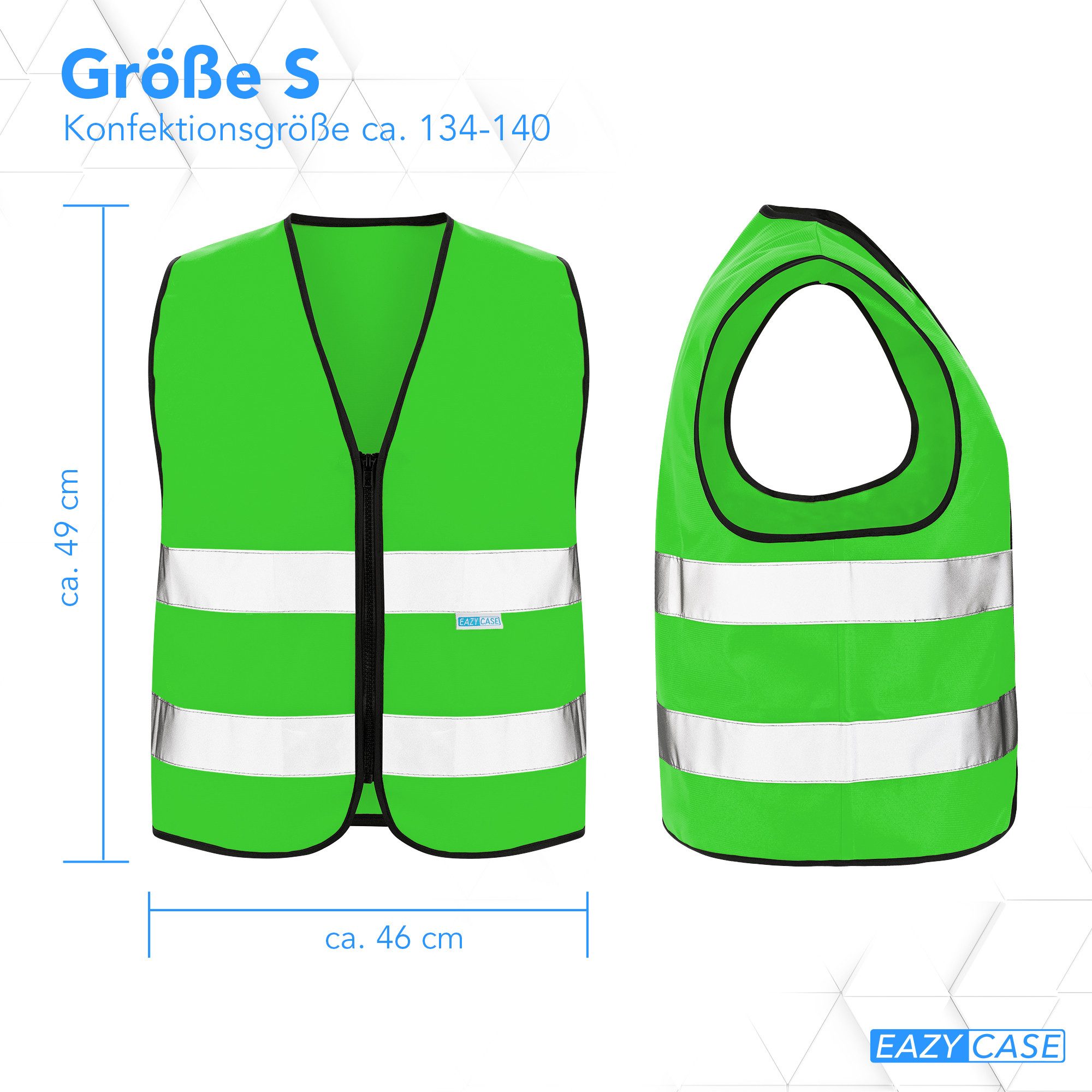 EAZY CASE Warnweste Kinder Warnweste Reißverschluss Kinder Reflektorweste Atmungsaktive leuchtende Warnweste, Größe S Grün