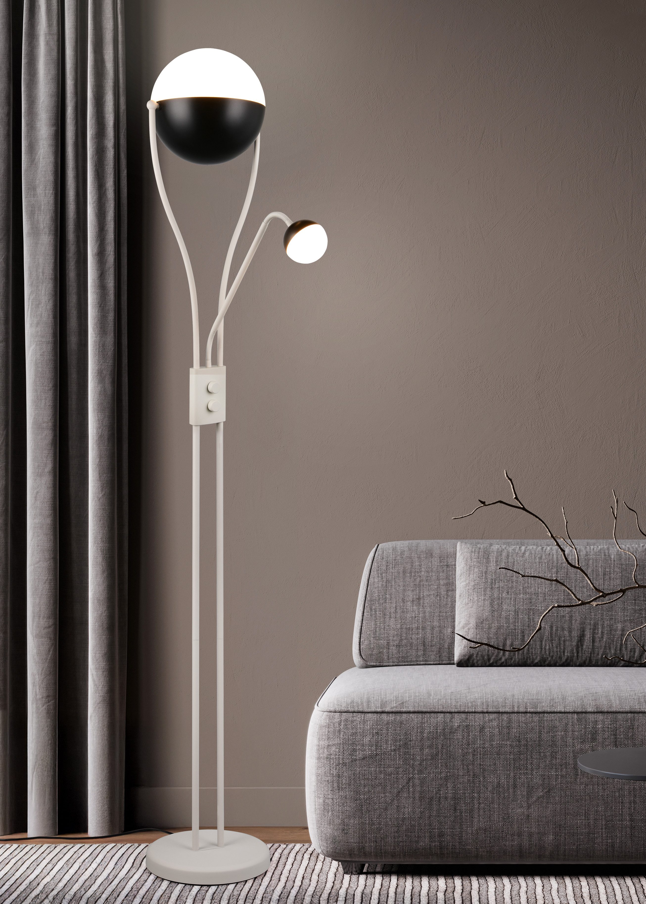 TRIO Leuchten LED Stehlampe CHRIS, LED Stehleuchte, mit Lesearm, Drehdimmer, Dimmfunktion, Lesearm, getrennt schaltbar, LED fest integriert, Warmweiß, flexibles Leselicht getrennt schalten + dimmen, warmweißes Licht 3000K