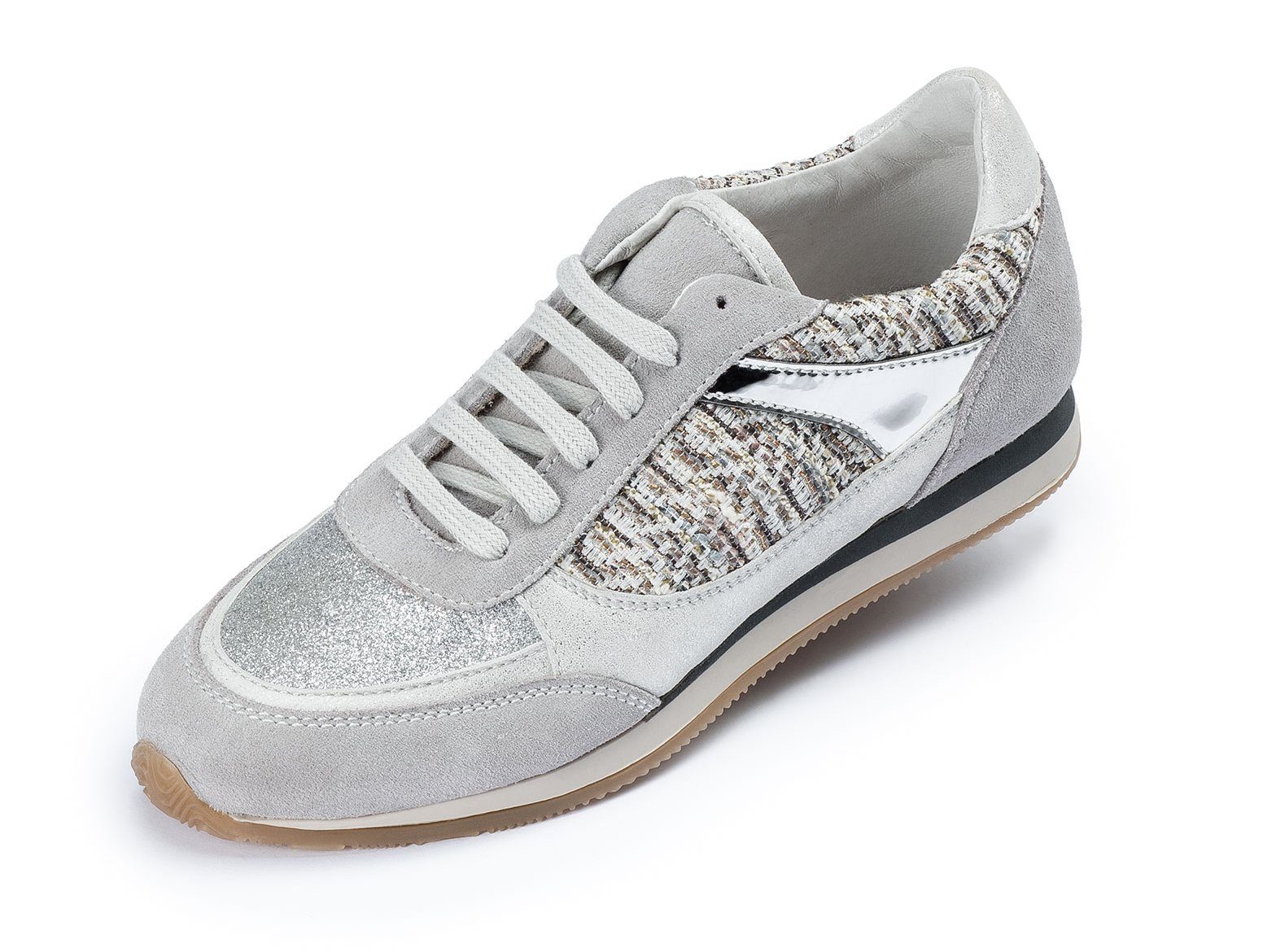 dynamic24 Sneaker Damen Leder Casual Sneaker Halbschuhe Freizeit Sport Schuhe Schnürschuhe grau