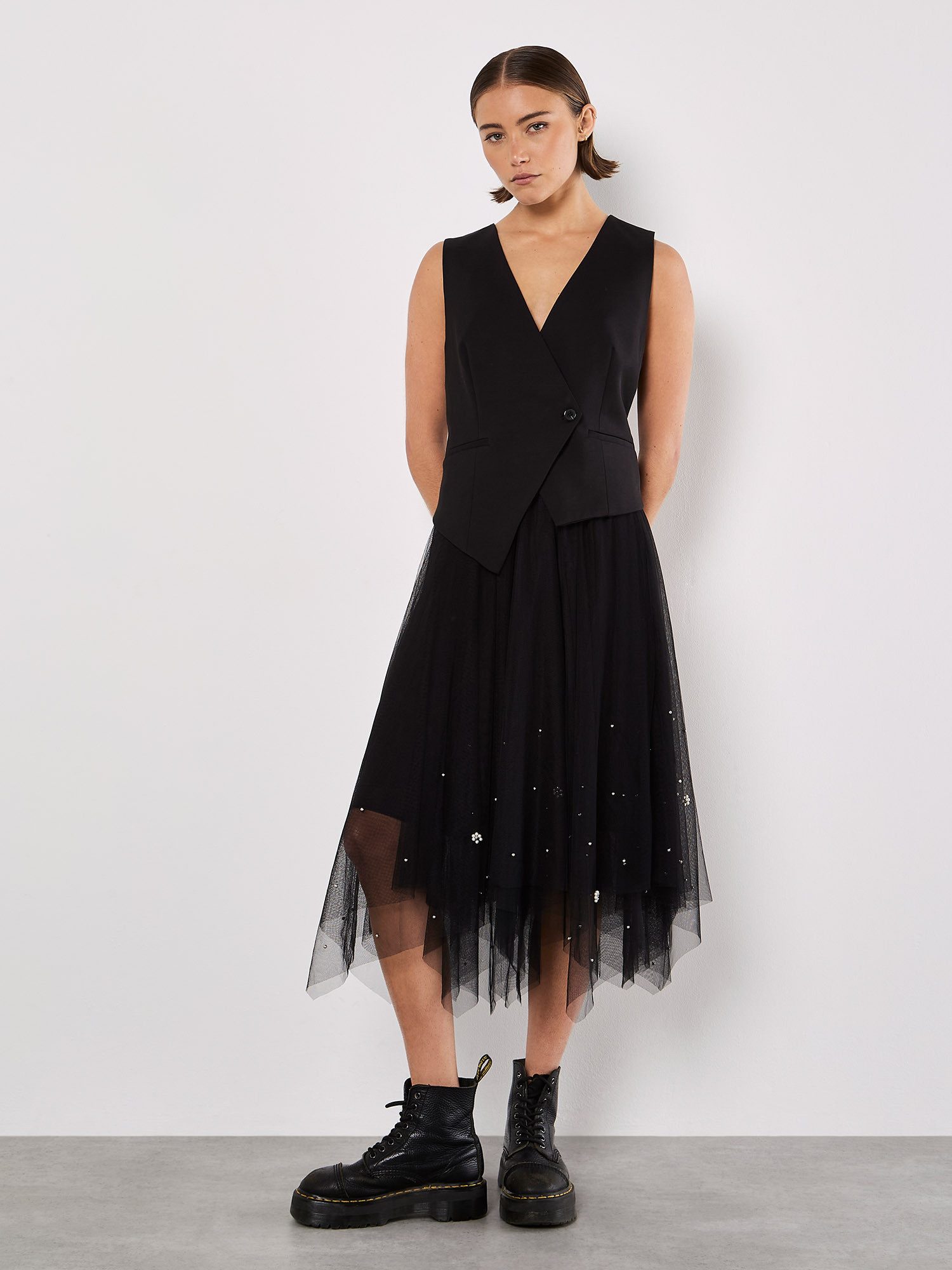 Apricot Midirock Tüllrock mit Perlen günstig online kaufen