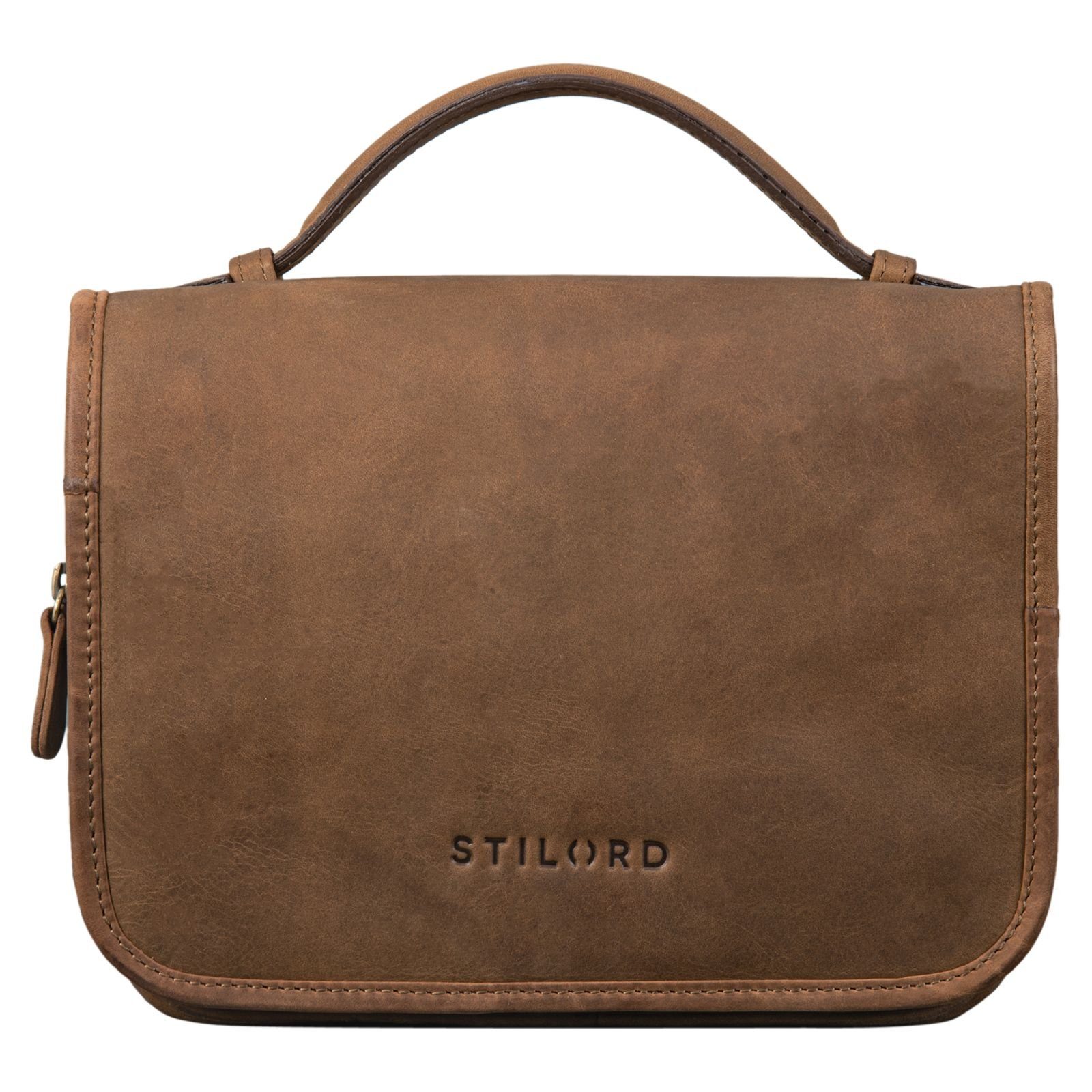 STILORD Kulturbeutel "Arlo" Kulturtasche Leder zum Aufhängen mit Henkel und Ring Unisex