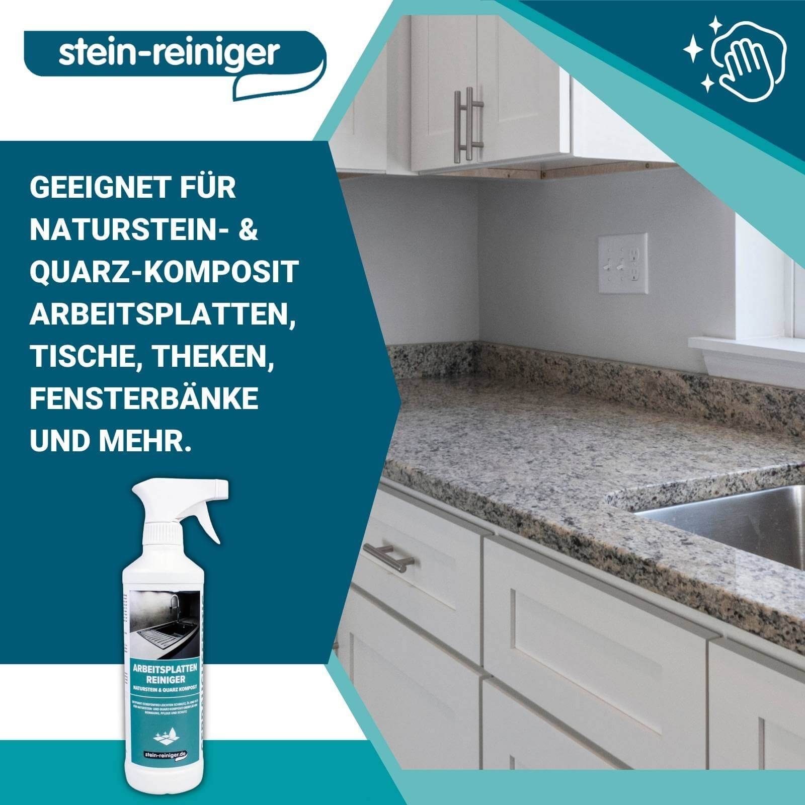 Naturstein Küchenreiniger Reiniger & 500ml stein-reiniger.de Quarz Arbeitsplatten Komposit