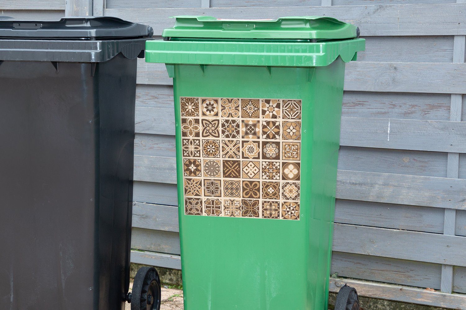 St), Container, - Blumen Mülleimer-aufkleber, Braun Sticker, MuchoWow Vintage Abfalbehälter Design Wandsticker - - Mülltonne, (1 Natur -