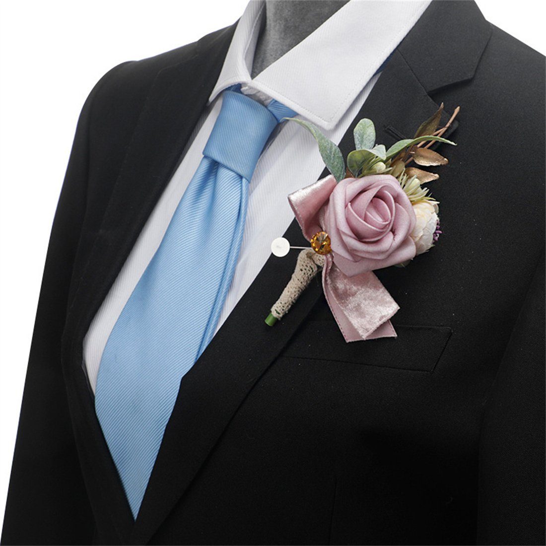 künstliche Corsage, Bräutigam DÖRÖY Hochzeit simulierte Brosche, Braut & Weiß Rose Kunstblume