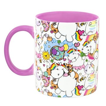 United Labels® Tasse Pummel & Friends Tasse Pummeleinhorn allover Kaffeetasse Pink 320 ml, Keramik