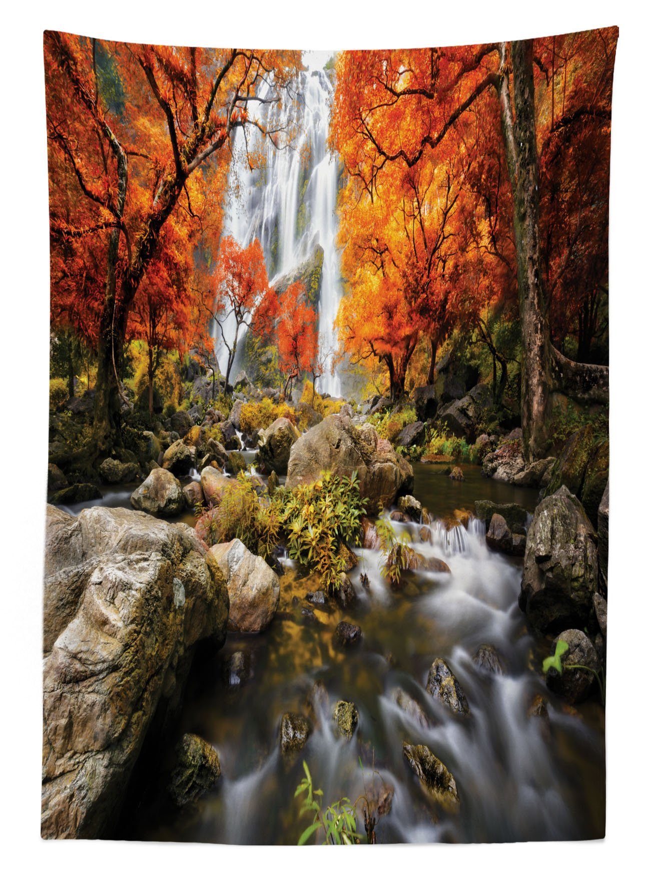 Urwald Außen Herbst Farbfest Fluss Farben, auf Tischdecke Bereich Bach den Für Waschbar Klare geeignet Abakuhaus Felsen