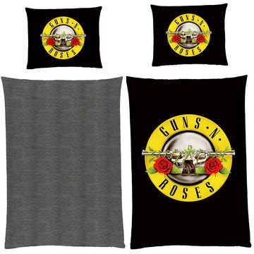 Wendebettwäsche Guns N’ Roses Bettwäsche Schwarz Linon / Renforcé, BERONAGE, 100% Baumwolle, 2 teilig, 135x200 + 80x80 cm