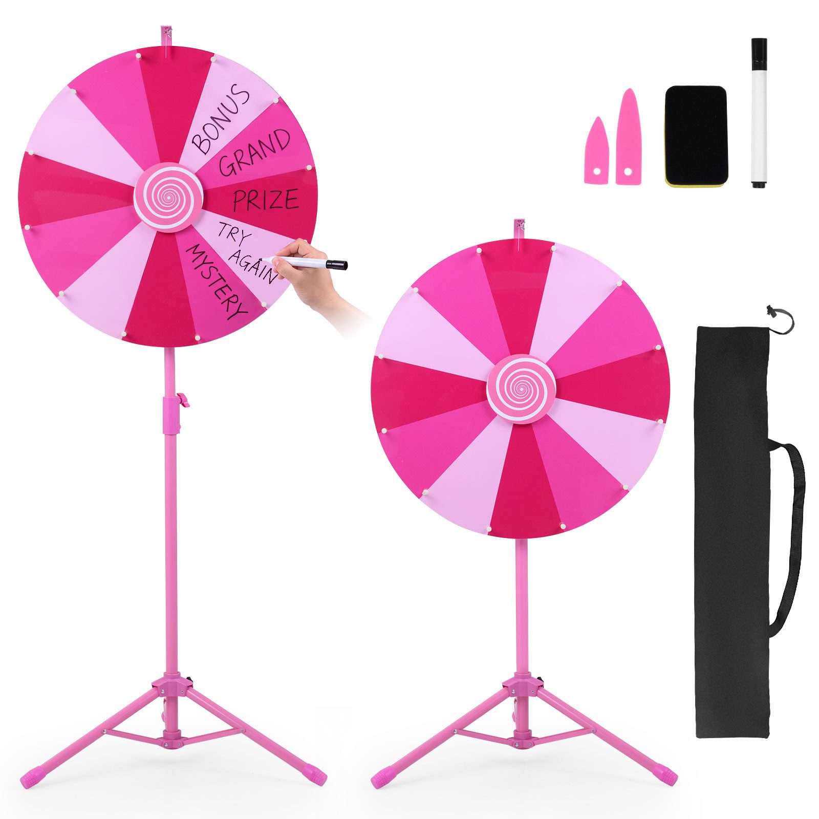 COSTWAY Spiel 60cm Glücksrad, höhenverstellbar, mit 12 Fächern & klappbarem Dreibein-Ständer