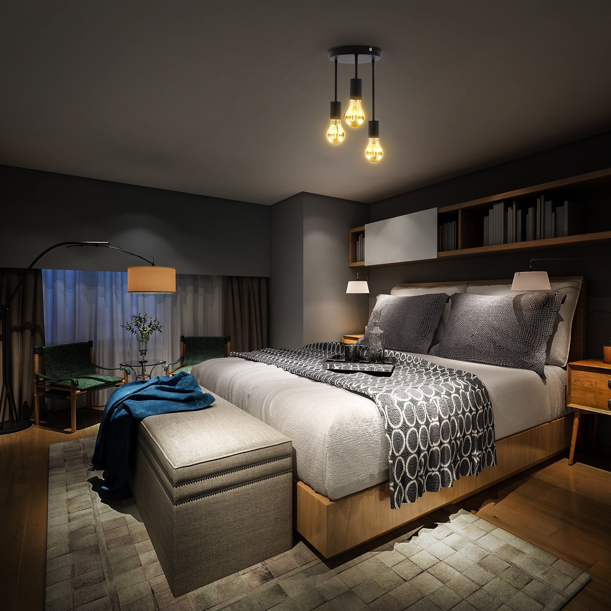 B.K.Licht Deckenspot BK_DS1458 Deckenlampe, Retro, Schwarz matt, Metall, oh günstig online kaufen