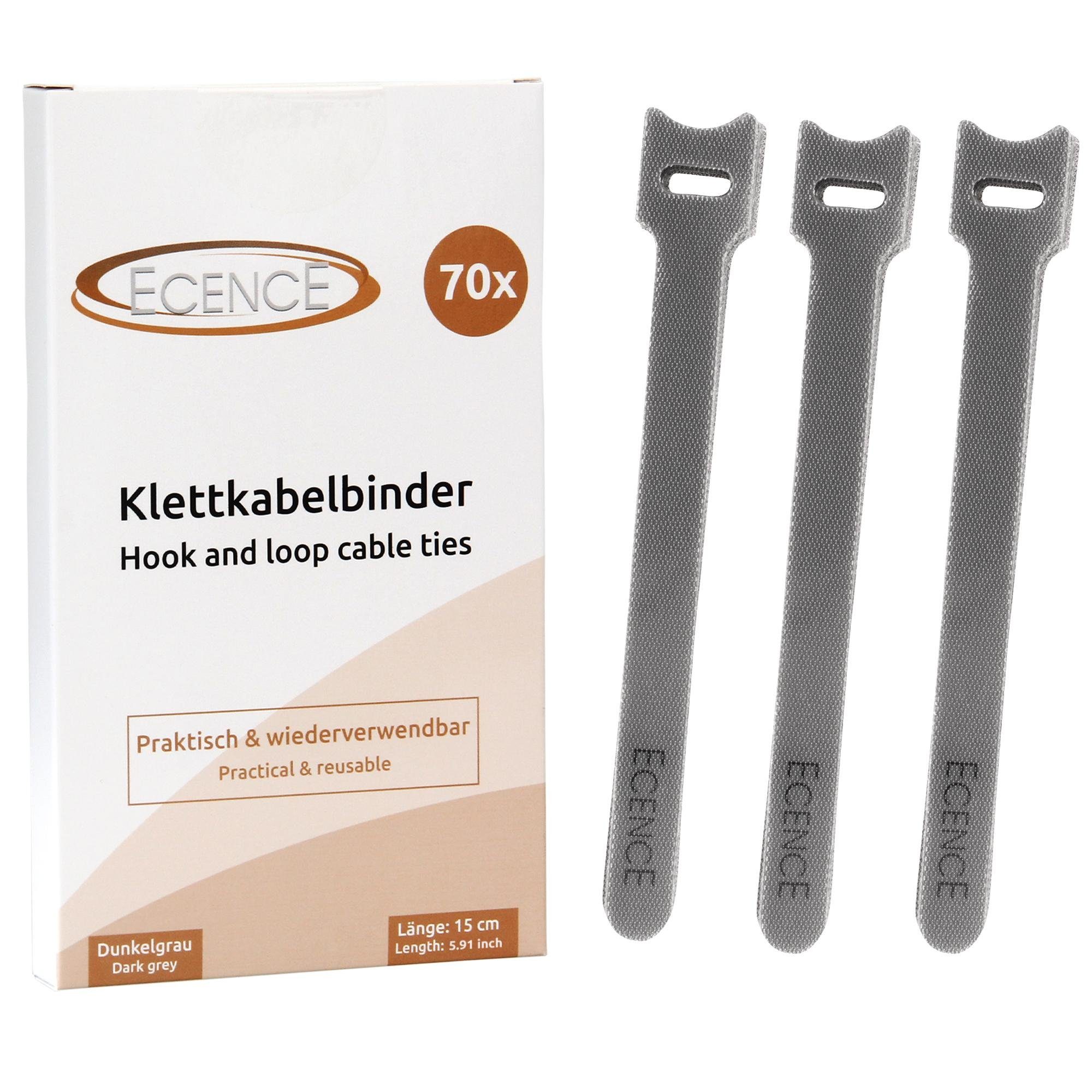Kabelzubehör 70er Set Klett-Kabelbinder Grau Klettverschluss