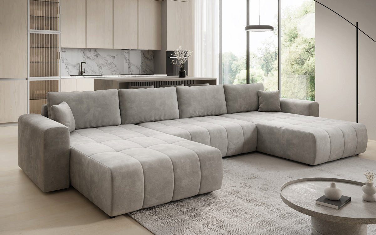 Luxusbetten24 Schlafsofa Designer Sofa Leveno U in Samt, mit Stauraum und Schlaffunktion