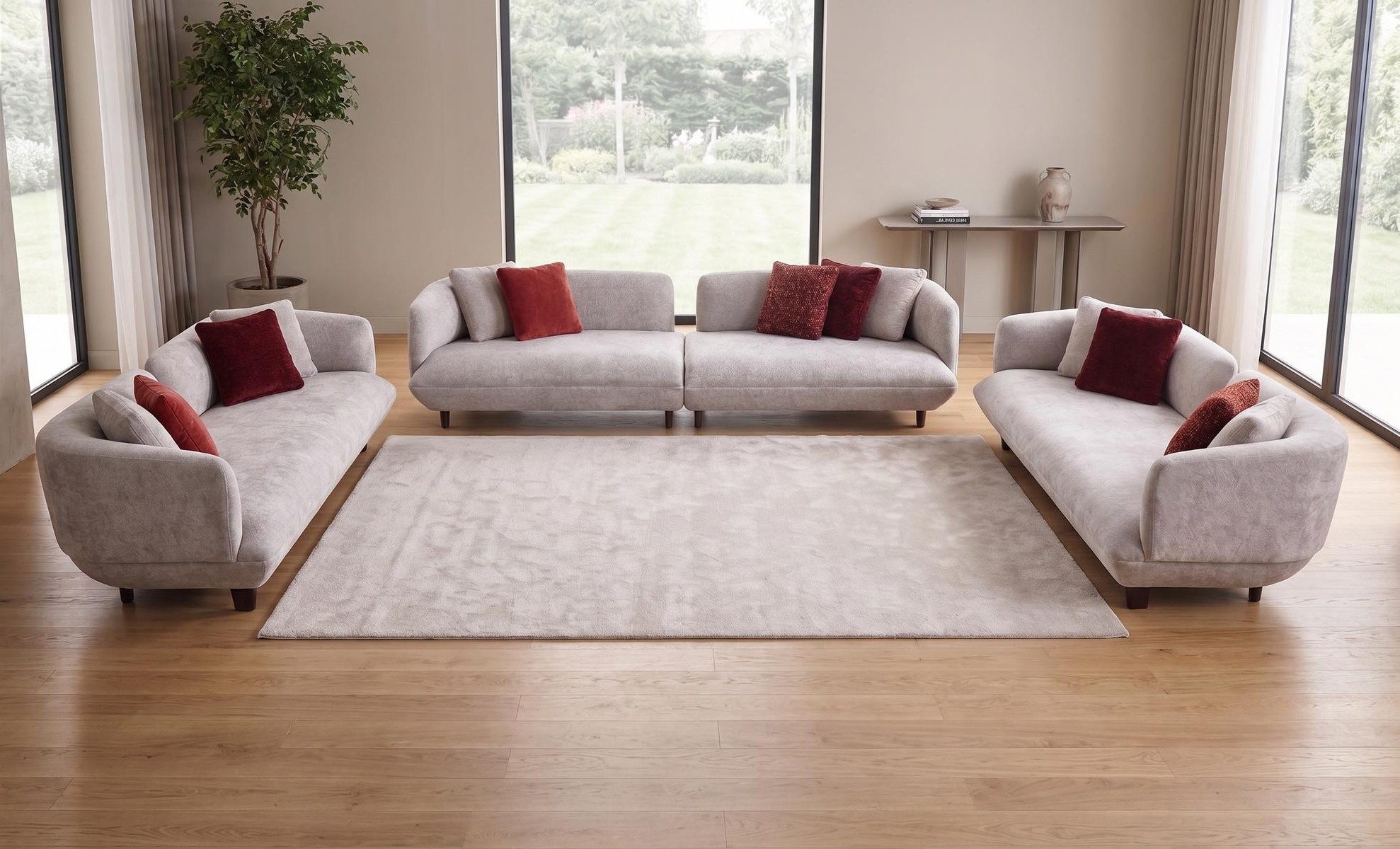 Xlmoebel Polstergarnitur Elegante hellgraue Polstergarnitur mit 4-Sitzer und 3-Sitzer Sofa, (Polstergarnitur, 3-tlg., 4‑Sitzer + 2x 3‑Sitzer), Made in Europa